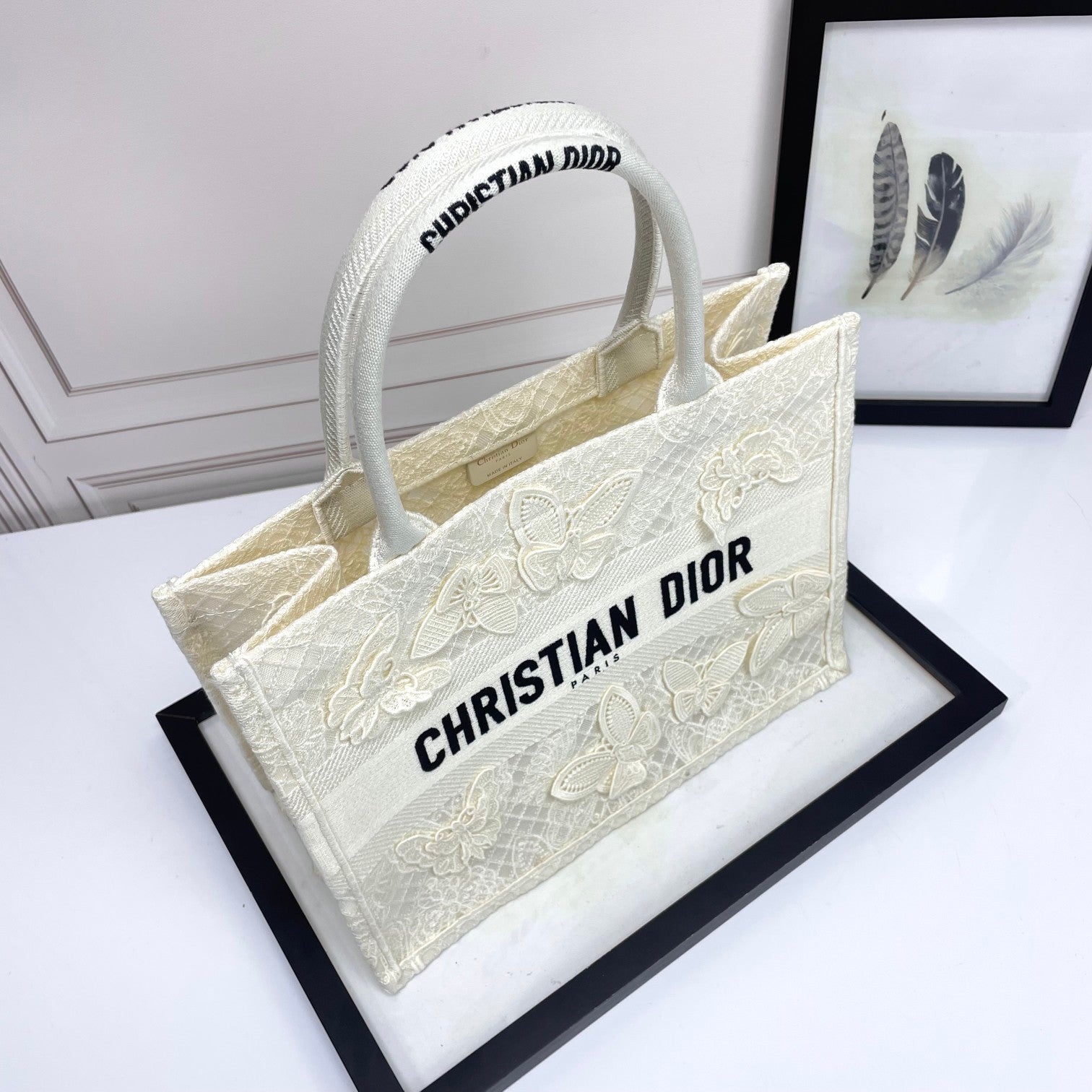 Christian Dior Medium Book Tote - White Butterfly Embroidery Canvas