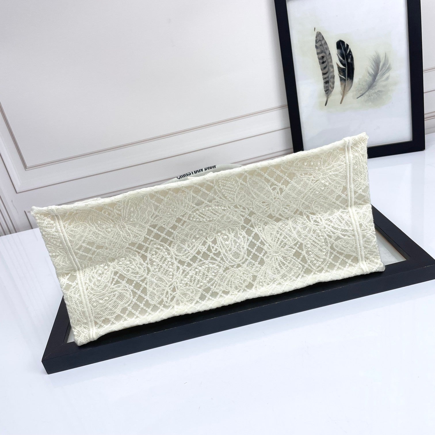 Dior Elegant White Butterfly Embroidered Canvas Tote Bag Handbag