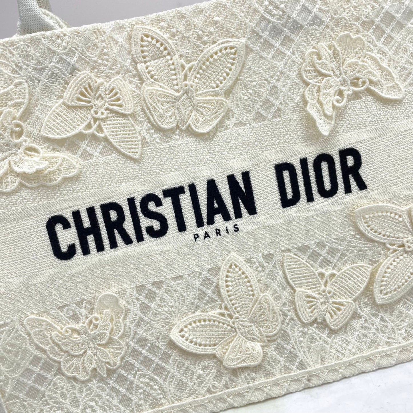 Christian Dior Medium Book Tote - White Butterfly Embroidery Canvas