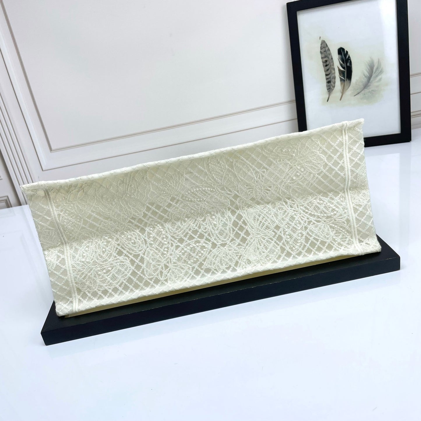 Christian Dior White Butterfly Embroidered Book Tote Handbag