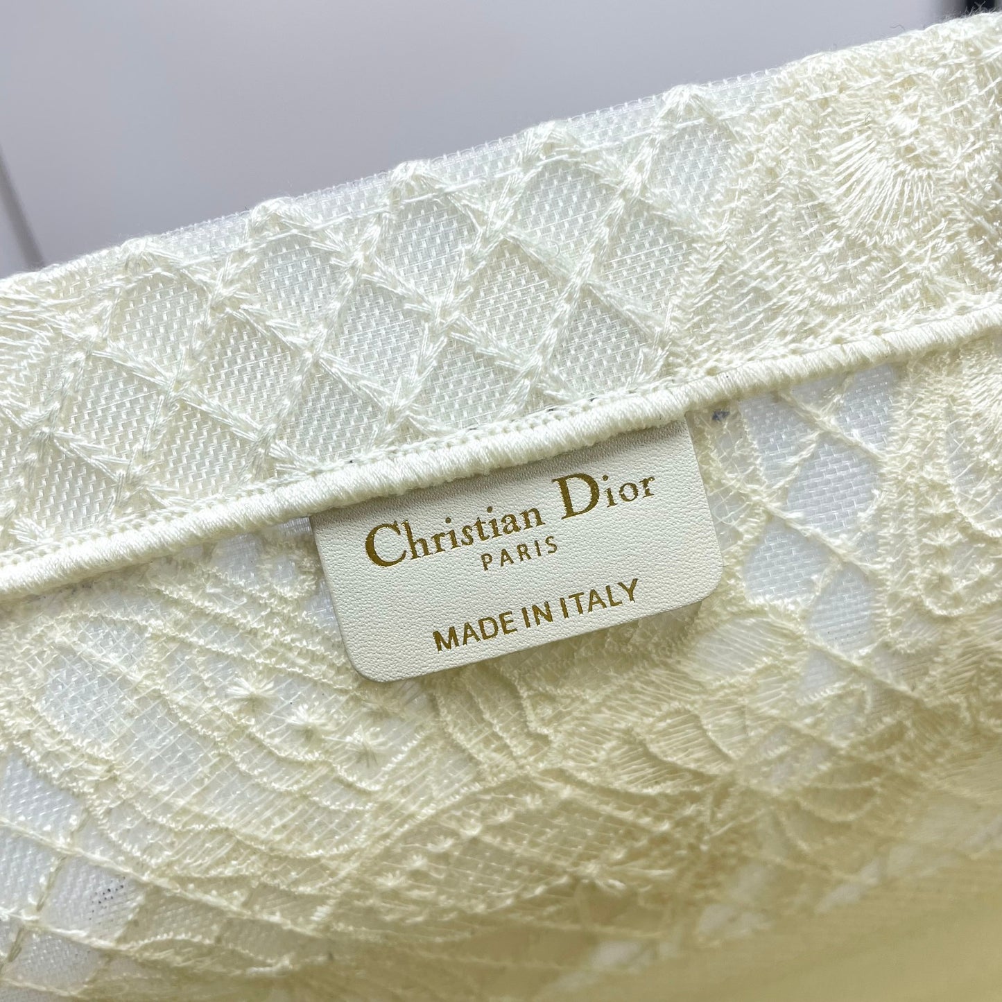 Christian Dior White Butterfly Embroidered Book Tote Handbag