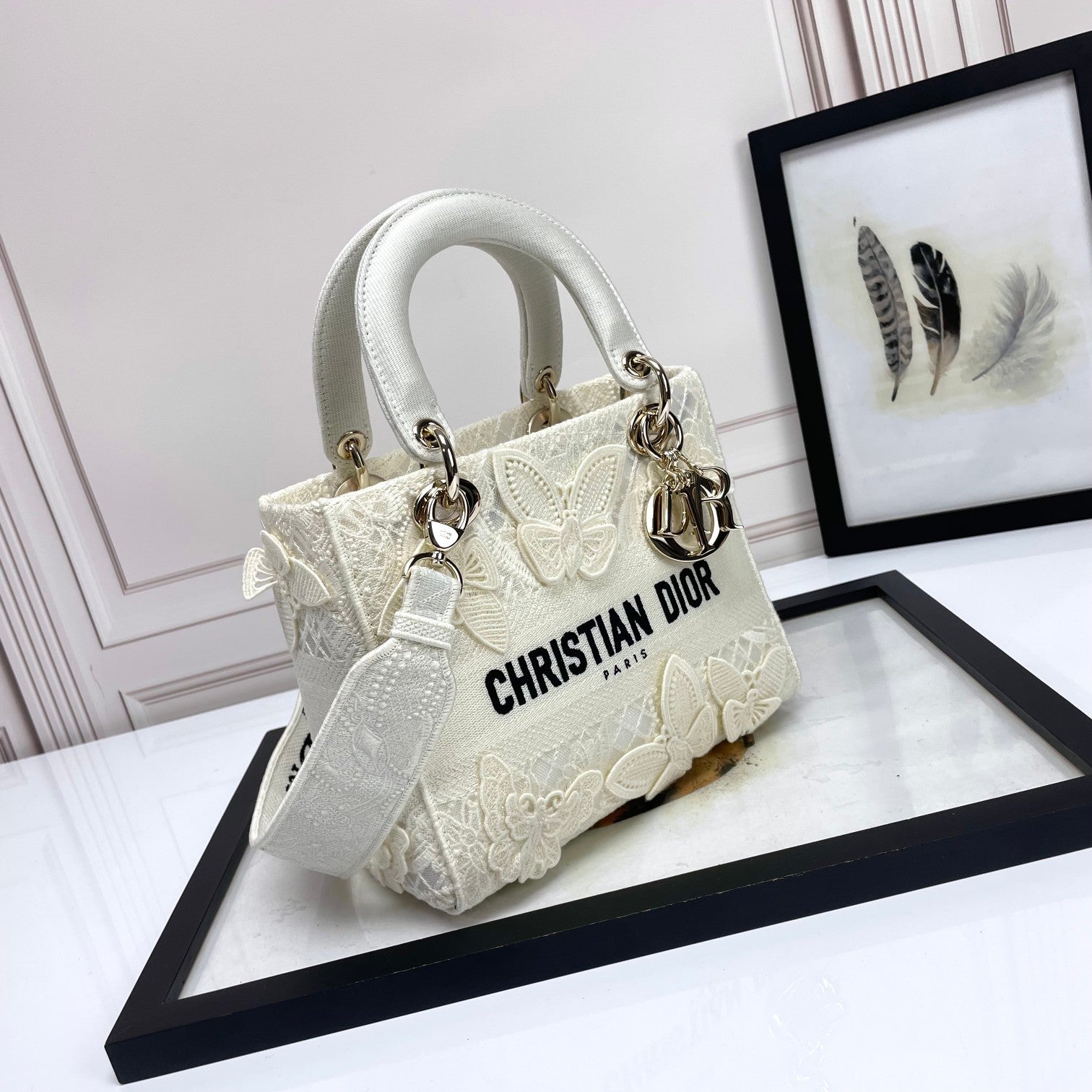 Christian Dior Lady D-Lite Bag - White Butterfly Embroidery Medium