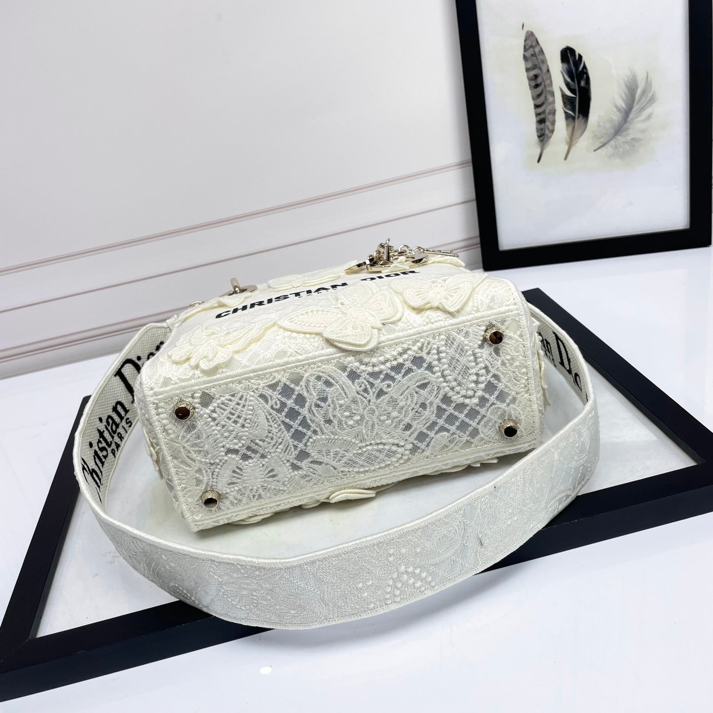 Christian Dior Lady D-Lite Bag - White Butterfly Embroidery Medium