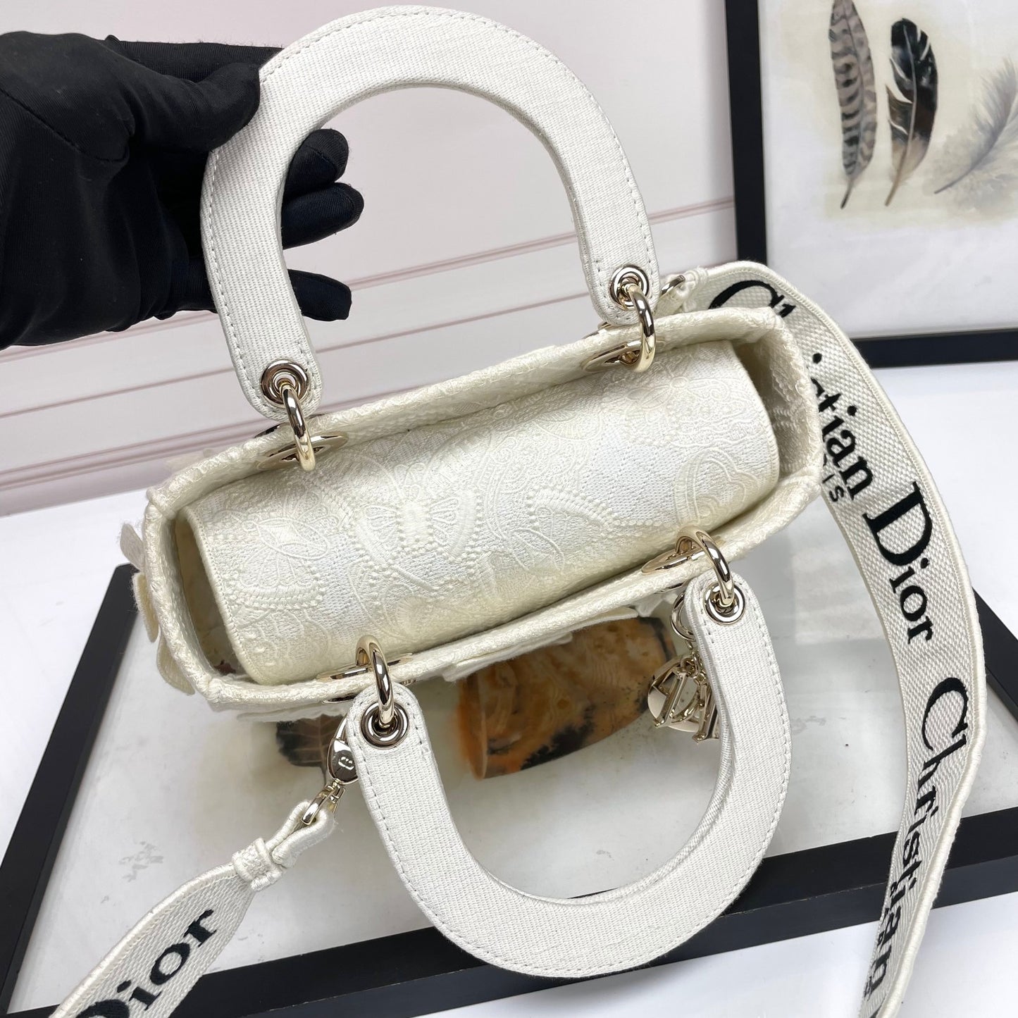 Christian Dior Lady D-Lite Bag White Butterfly Embroidery