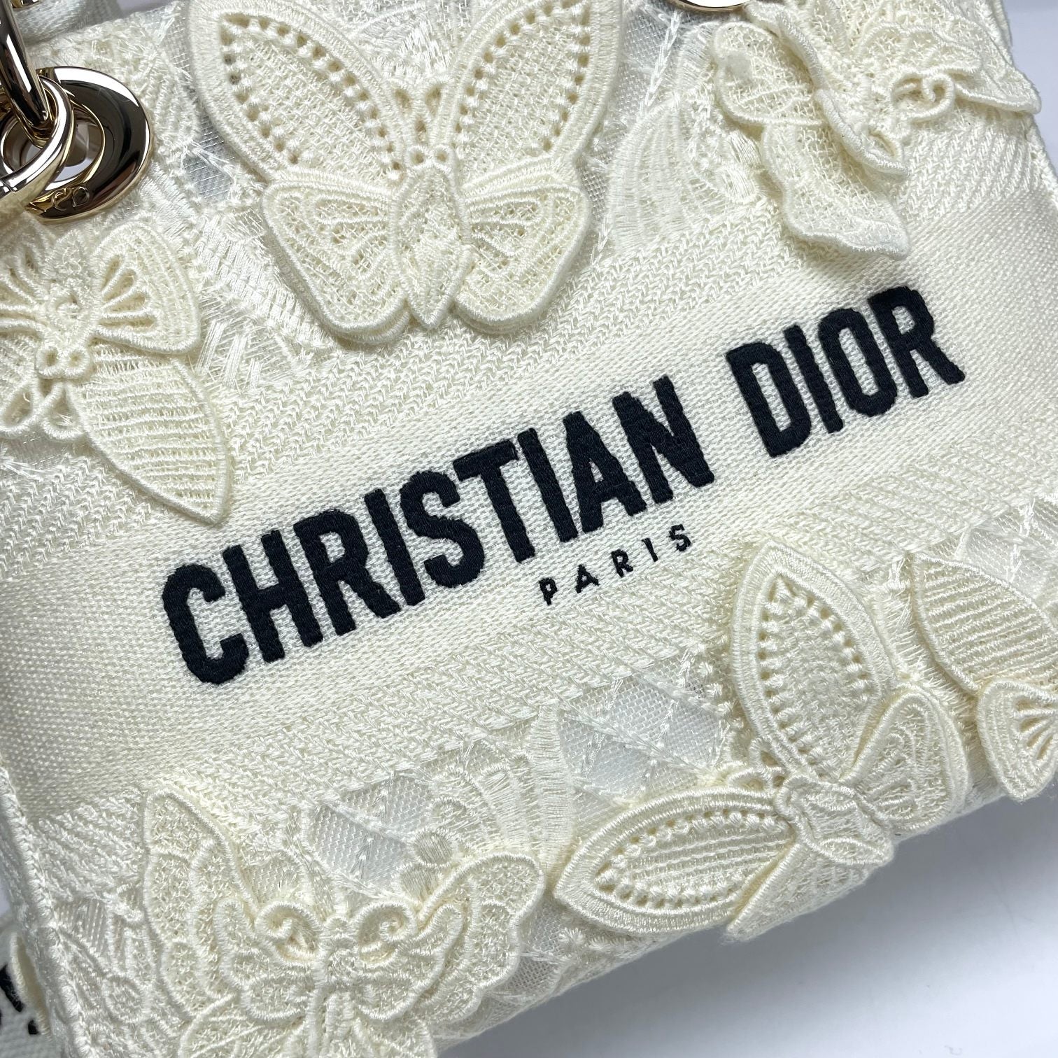 Christian Dior Lady D-Lite Bag - White Butterfly Embroidery Medium