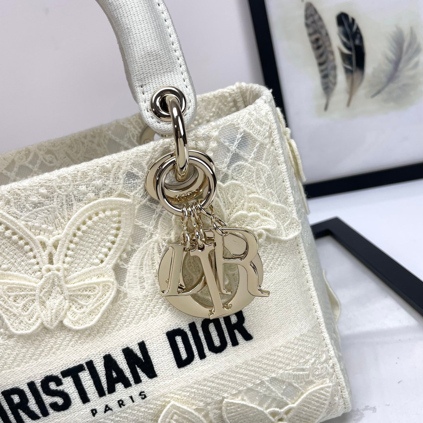 Christian Dior Lady D-Lite Medium Bag - White Butterfly Embroidery