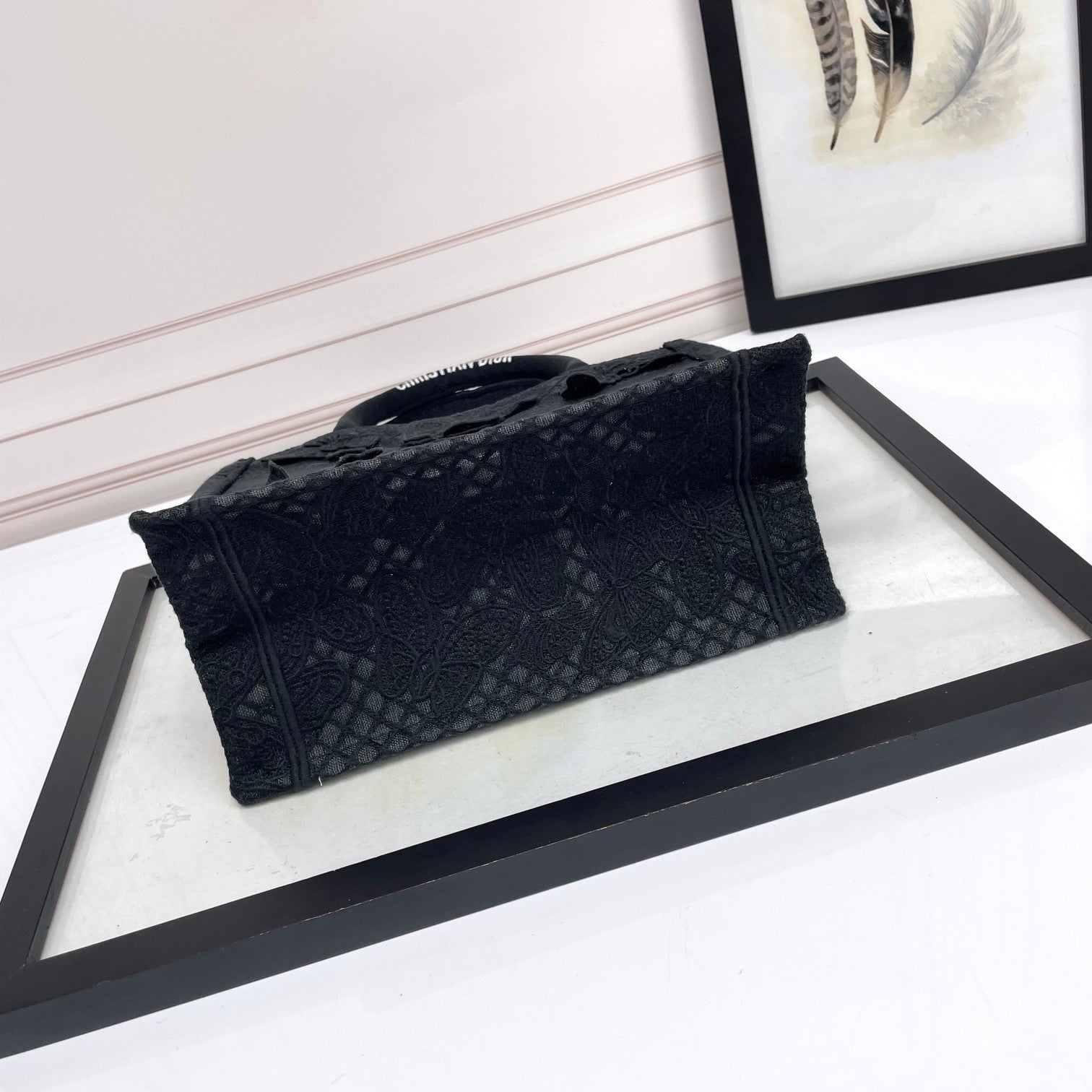 Christian Dior Small Book Tote Bag in Black Embroidered Canvas with Butterflies