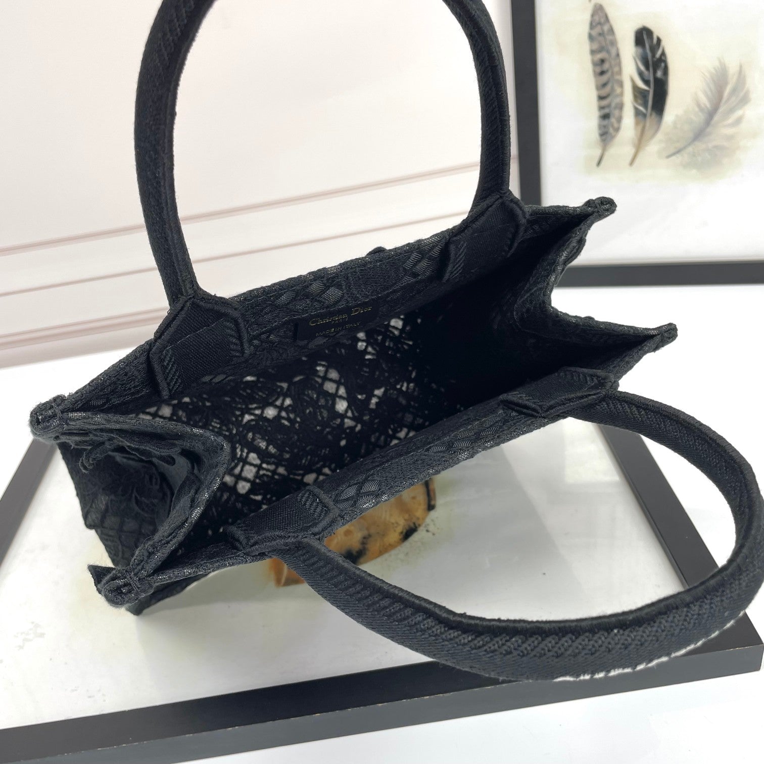 Christian Dior Small Book Tote Bag in Black Embroidered Canvas with Butterflies