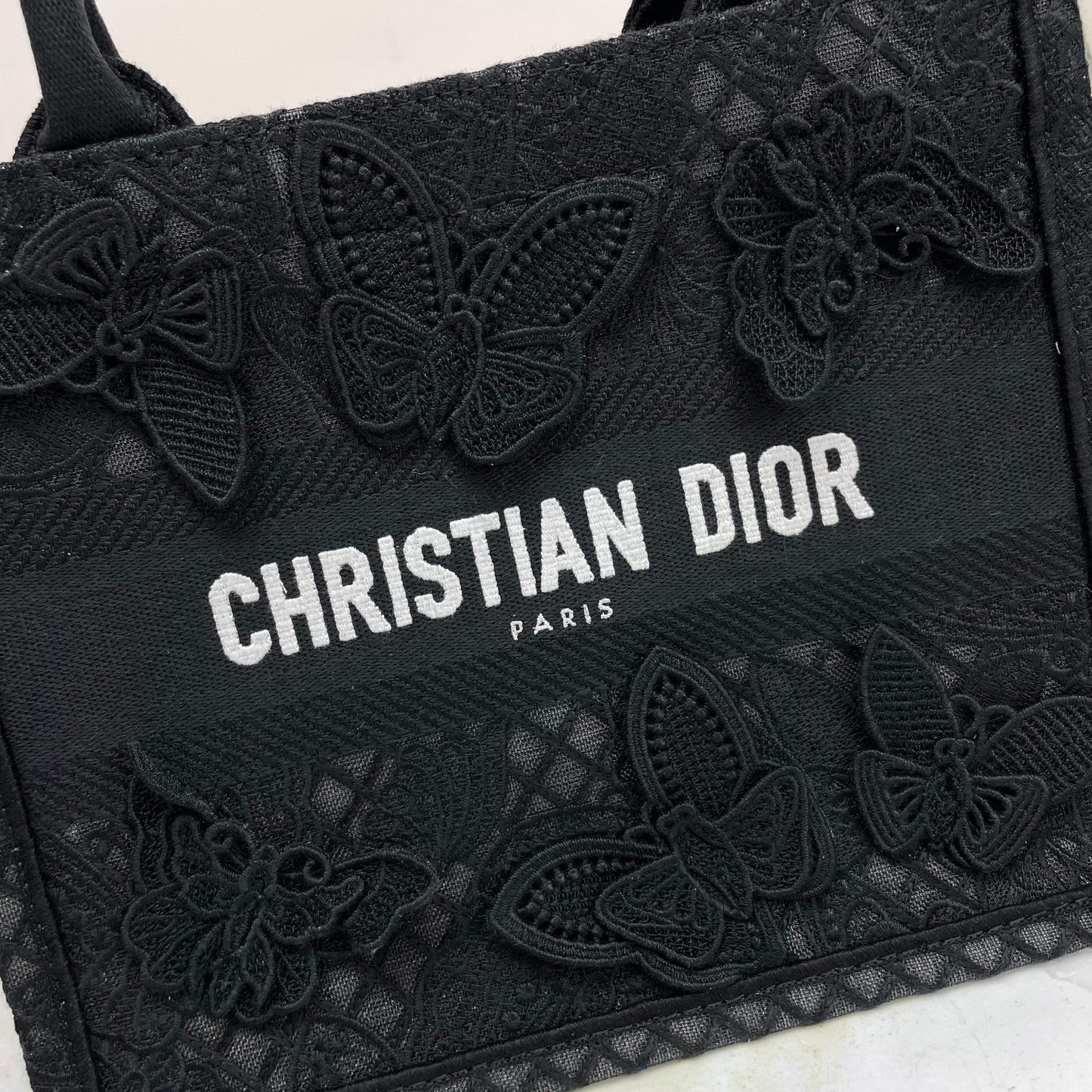 Christian Dior Small Book Tote Bag in Black Embroidered Canvas with Butterflies