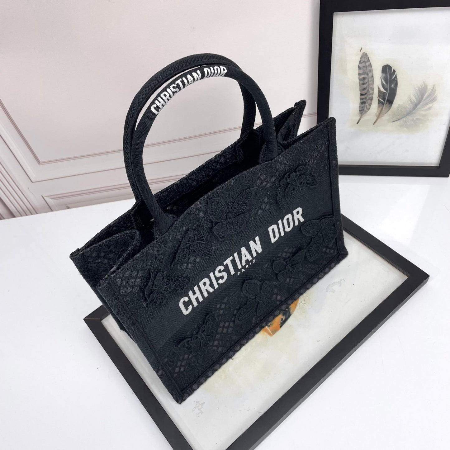 Christian Dior Black Embroidered Butterfly Book Tote Bag