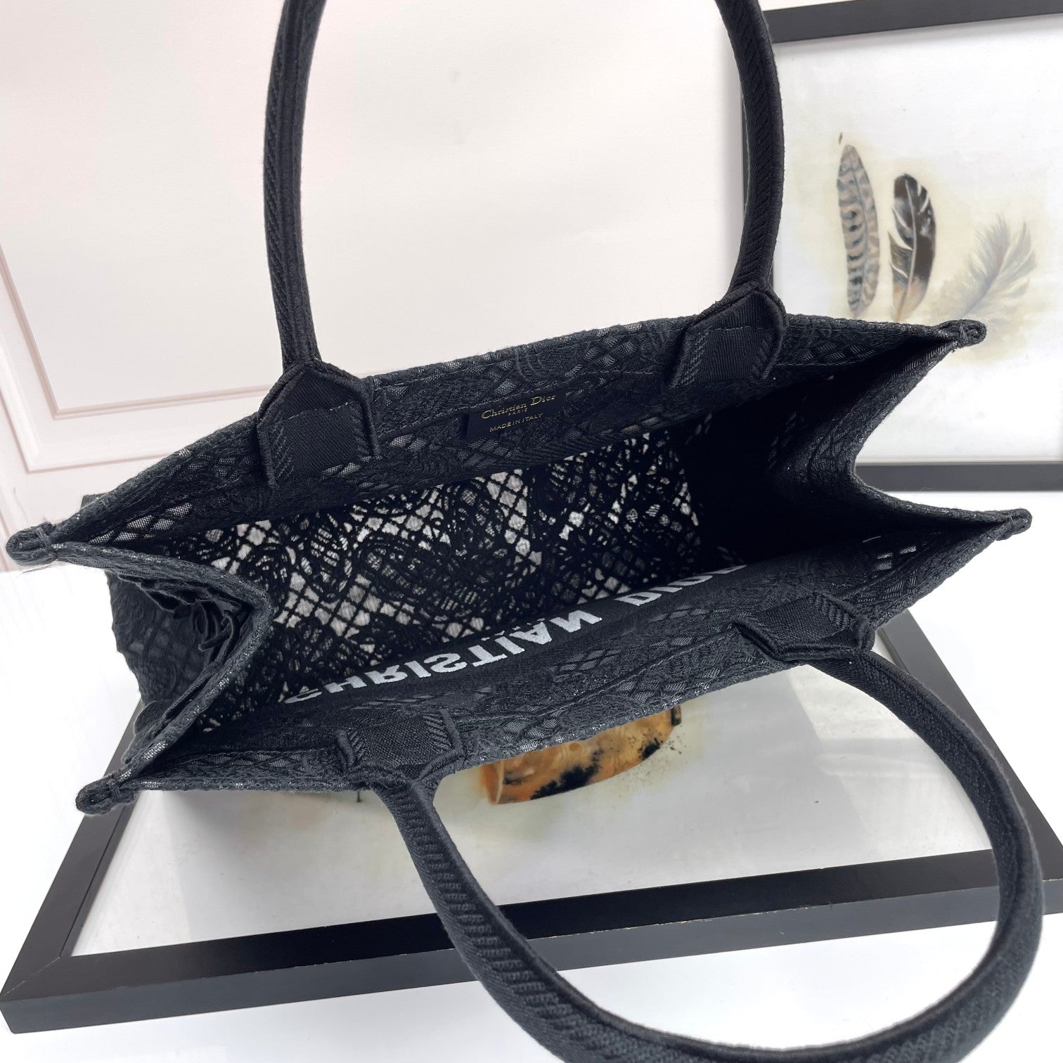 Christian Dior Black Embroidered Butterfly Book Tote Bag