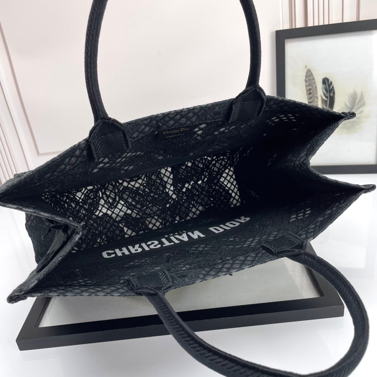 Christian Dior Black Butterfly Embroidered Book Tote Bag