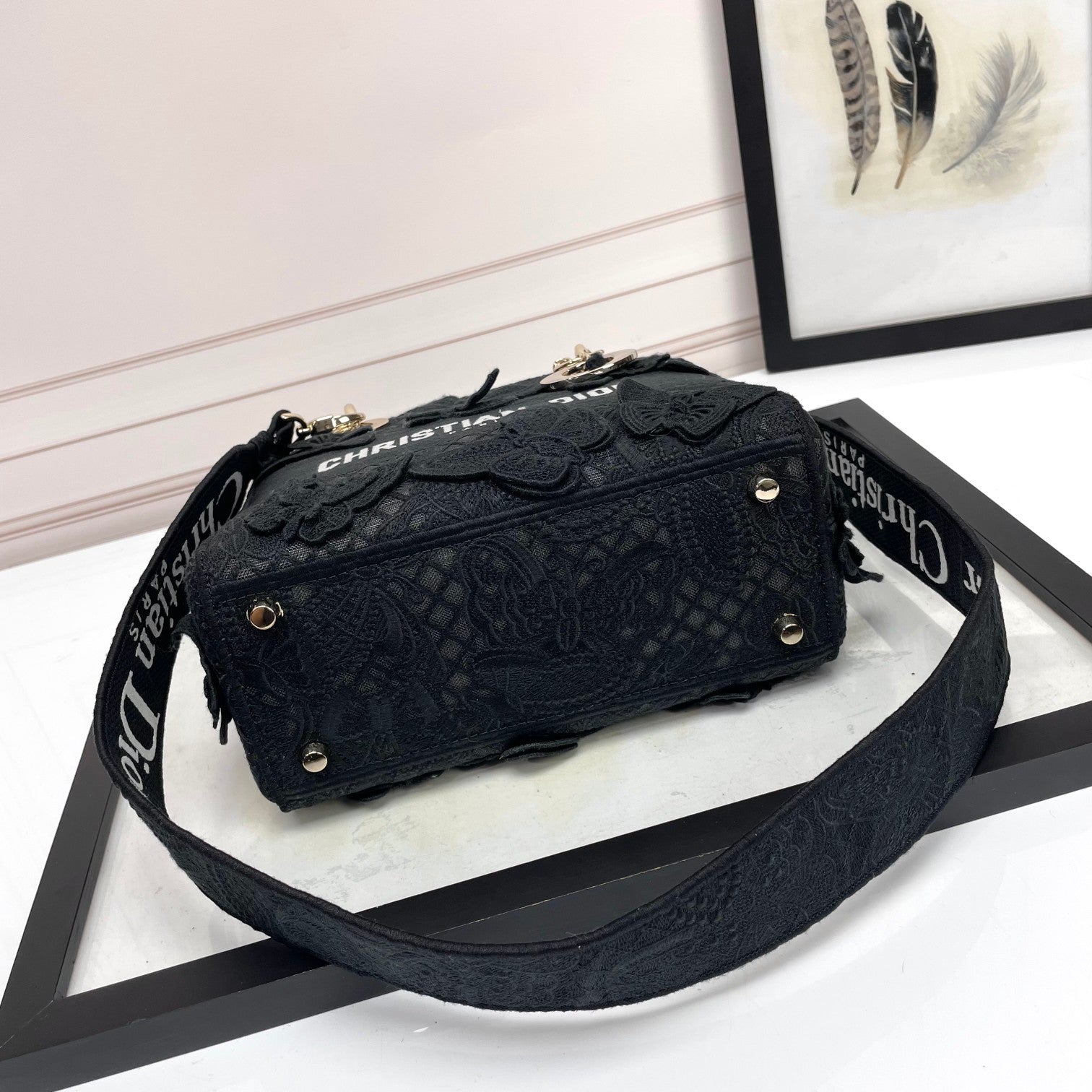 Christian Dior Lady D-Lite Medium Bag Black Embroidered Canvas