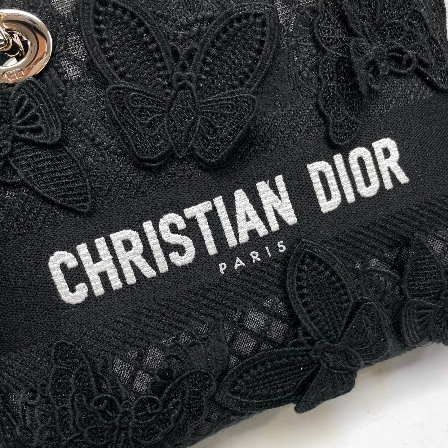 Christian Dior Black Lady D-Lite Embroidered Canvas Bag