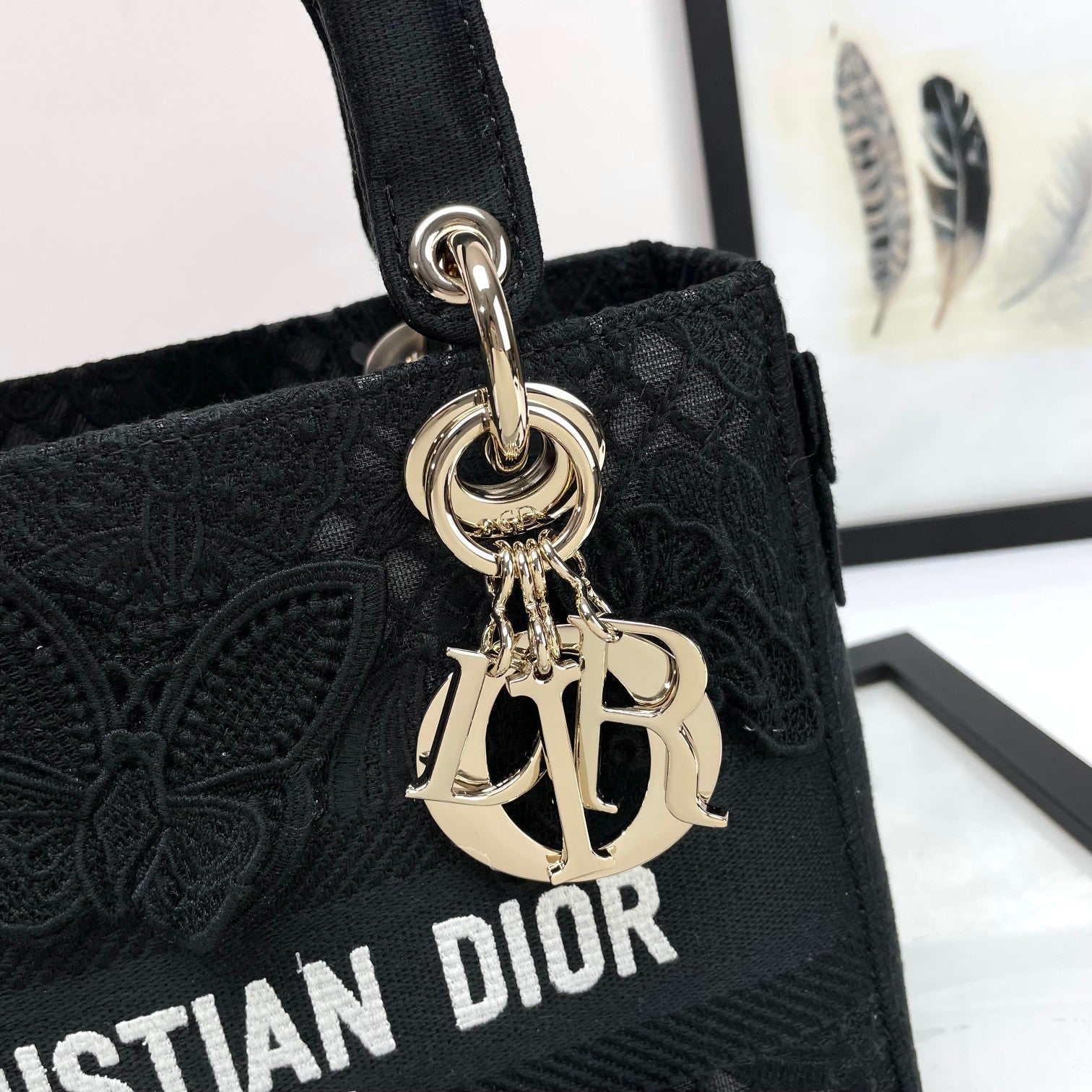 Christian Dior Lady Lite Black Floral Embroidered Handbag