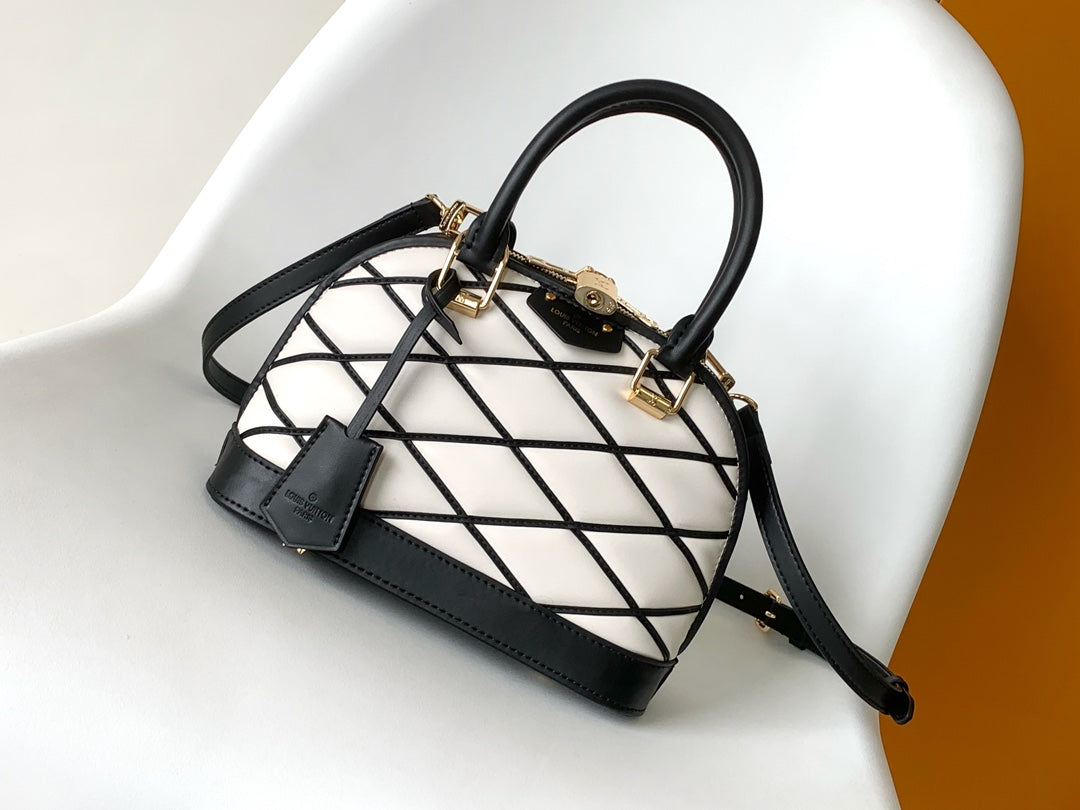 Louis Vuitton Alma BB Malletage Handbag - White and Black Leather