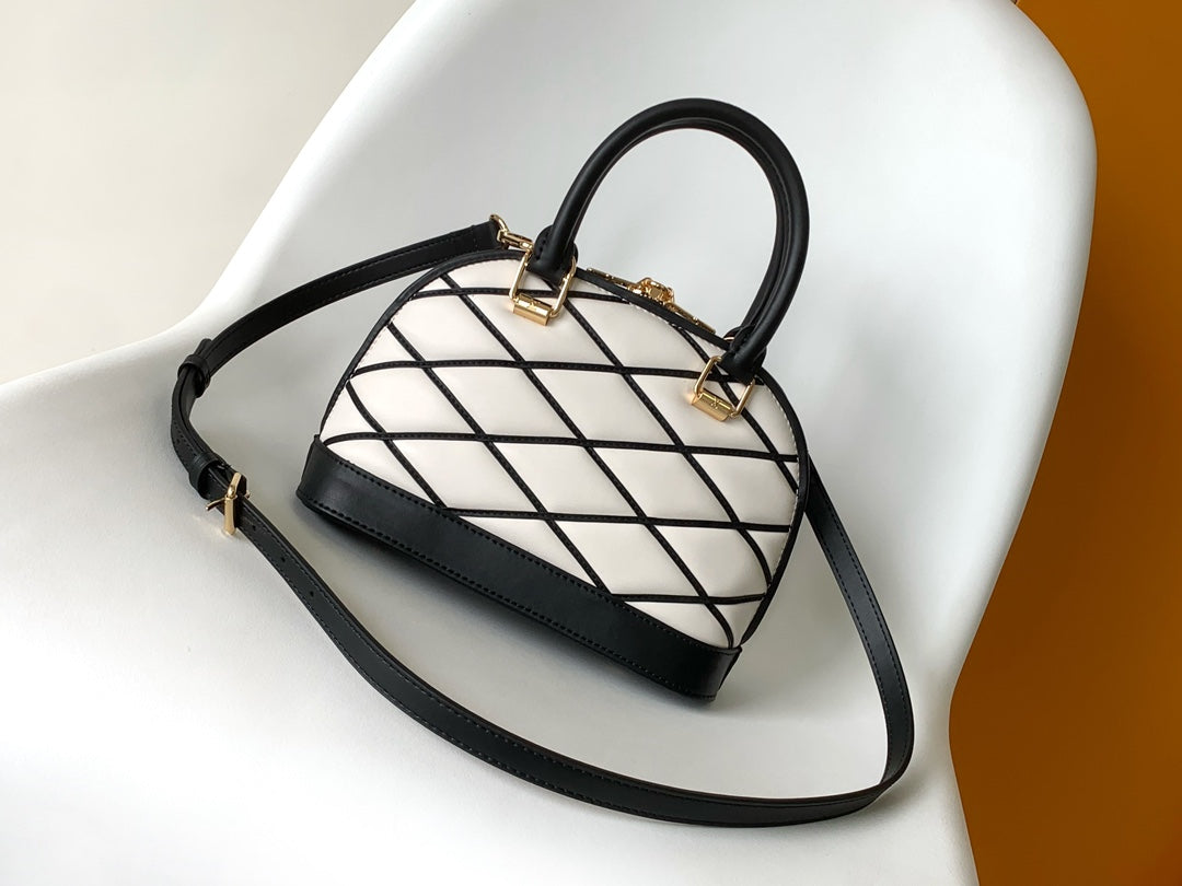 Louis Vuitton Alma BB Malletage Handbag - White and Black Leather