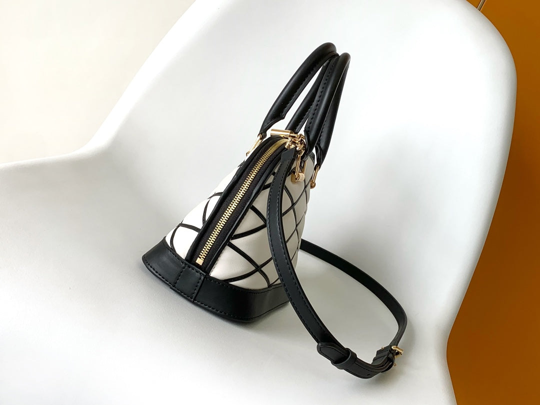 Louis Vuitton Alma BB Malletage Handbag - White and Black Leather