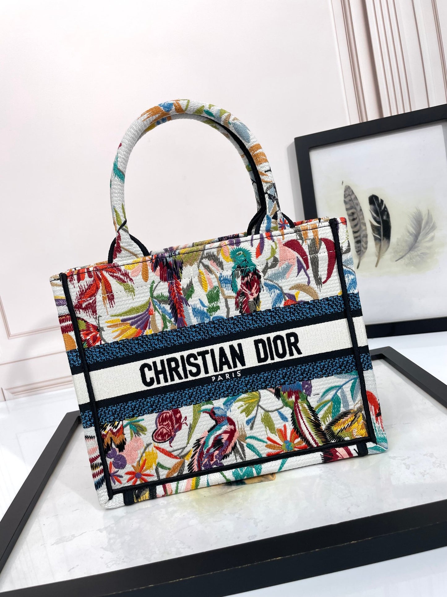 Christian Dior Mini Book Tote - Multicolor Floral Embroidered Canvas