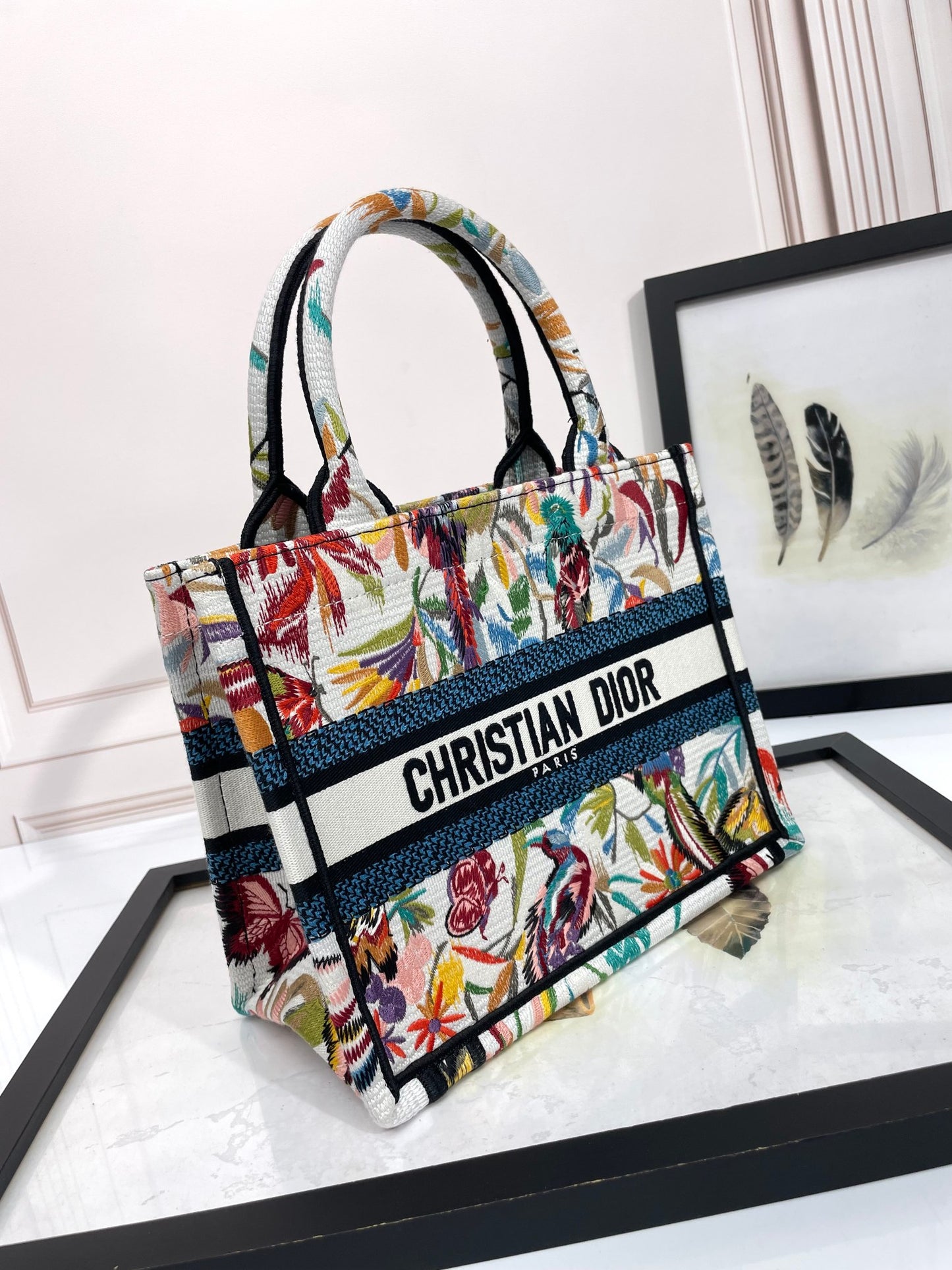 Christian Dior Medium Book Tote Bag - Tropical Floral Embroidered Canvas