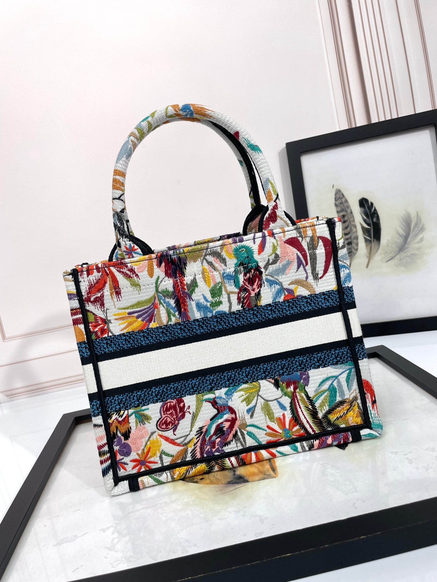 Christian Dior Mini Book Tote - Multicolor Floral Embroidered Canvas