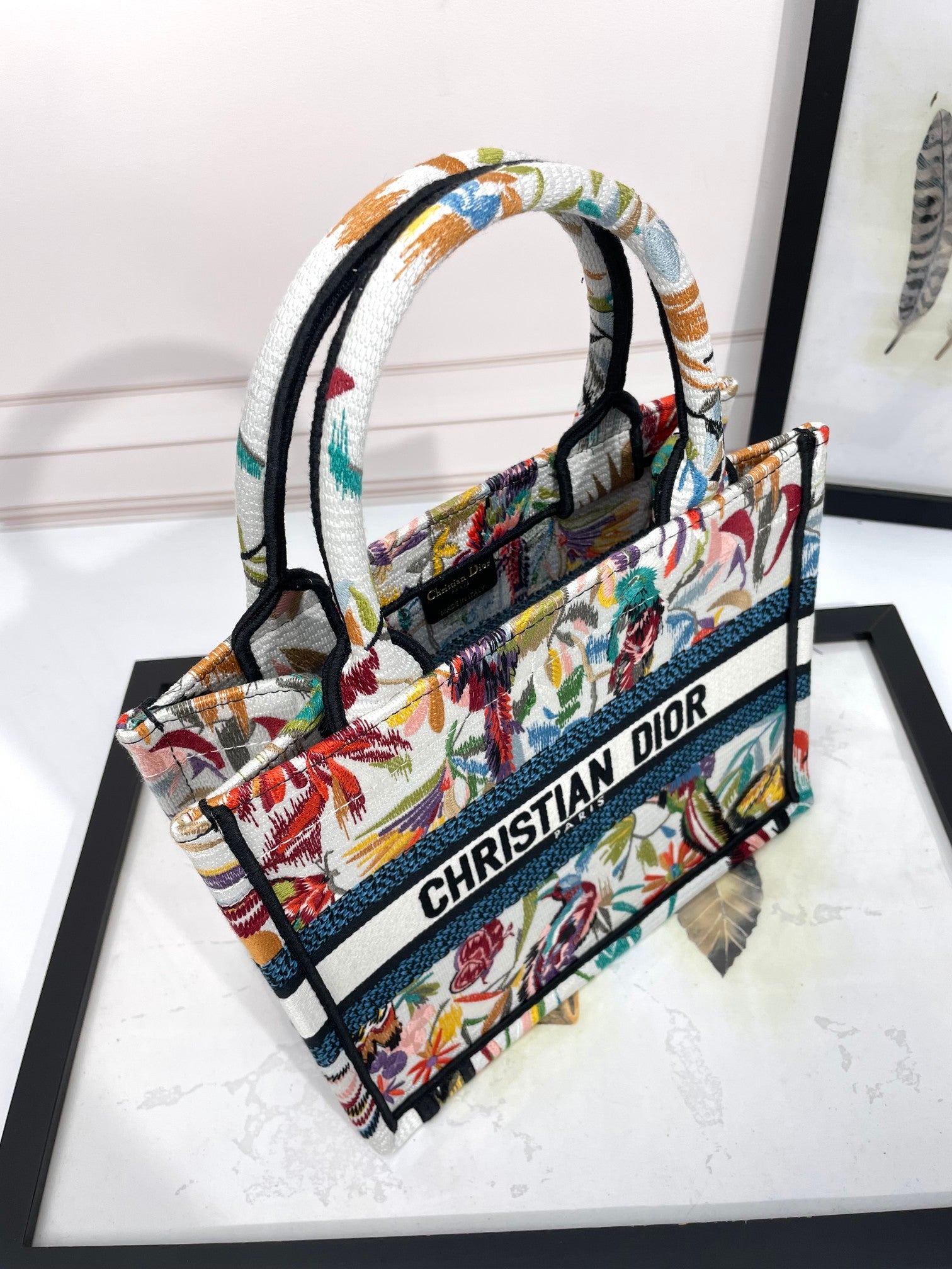 Dior Colorful Tropical Floral Canvas Tote Bag with Top Handles