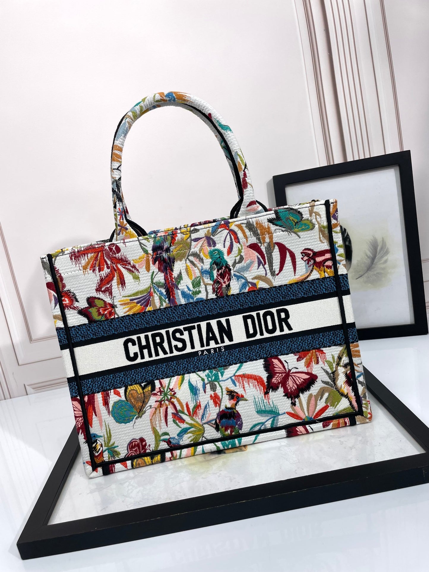 Christian Dior Large Book Tote - Butterfly & Floral Embroidery Canvas Handbag