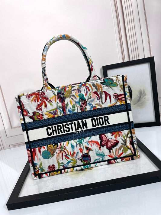 Christian Dior Large Book Tote - Butterfly & Floral Embroidery Canvas Handbag