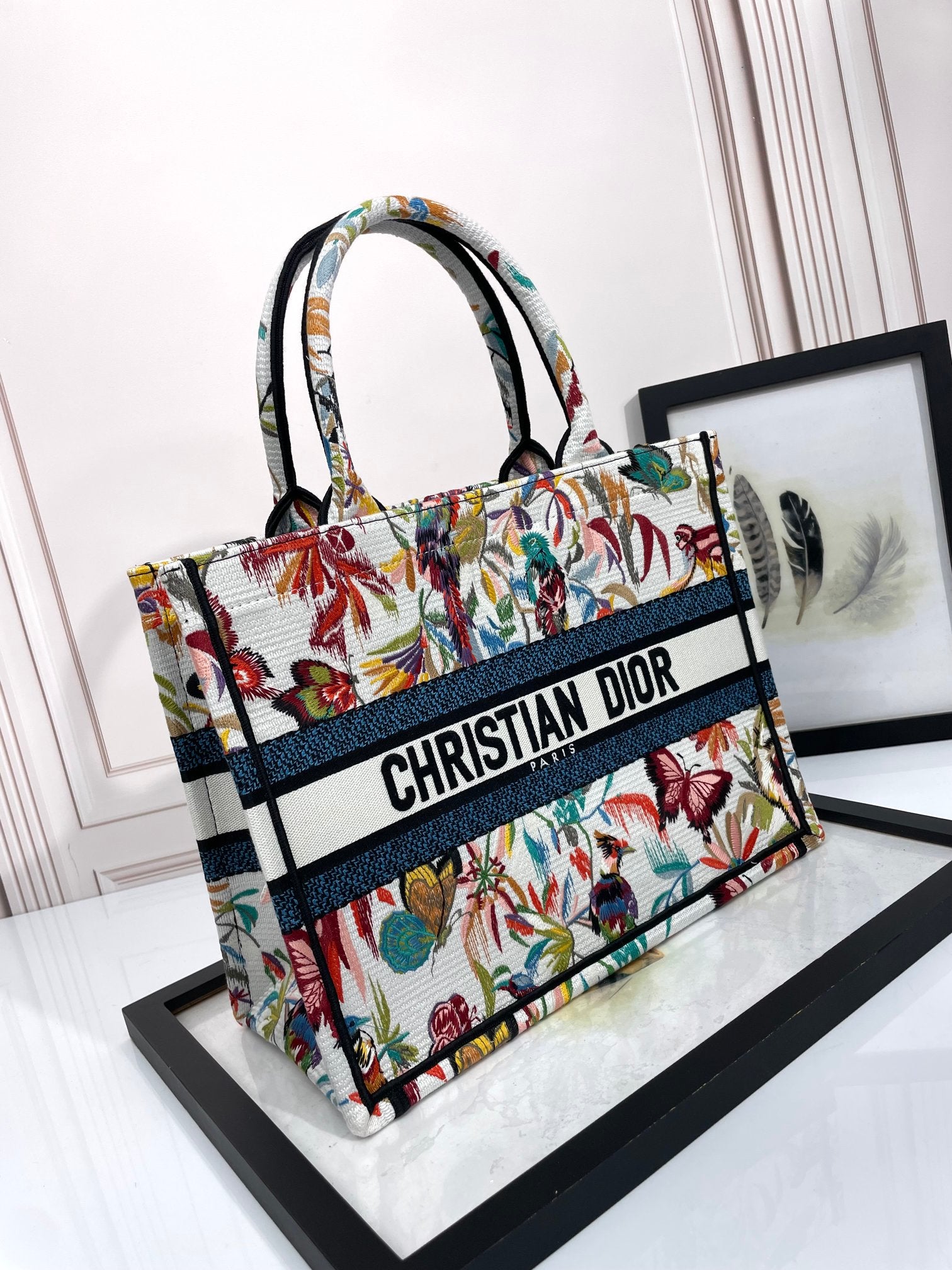 Christian Dior Large Book Tote - Butterfly & Floral Embroidery Canvas Handbag