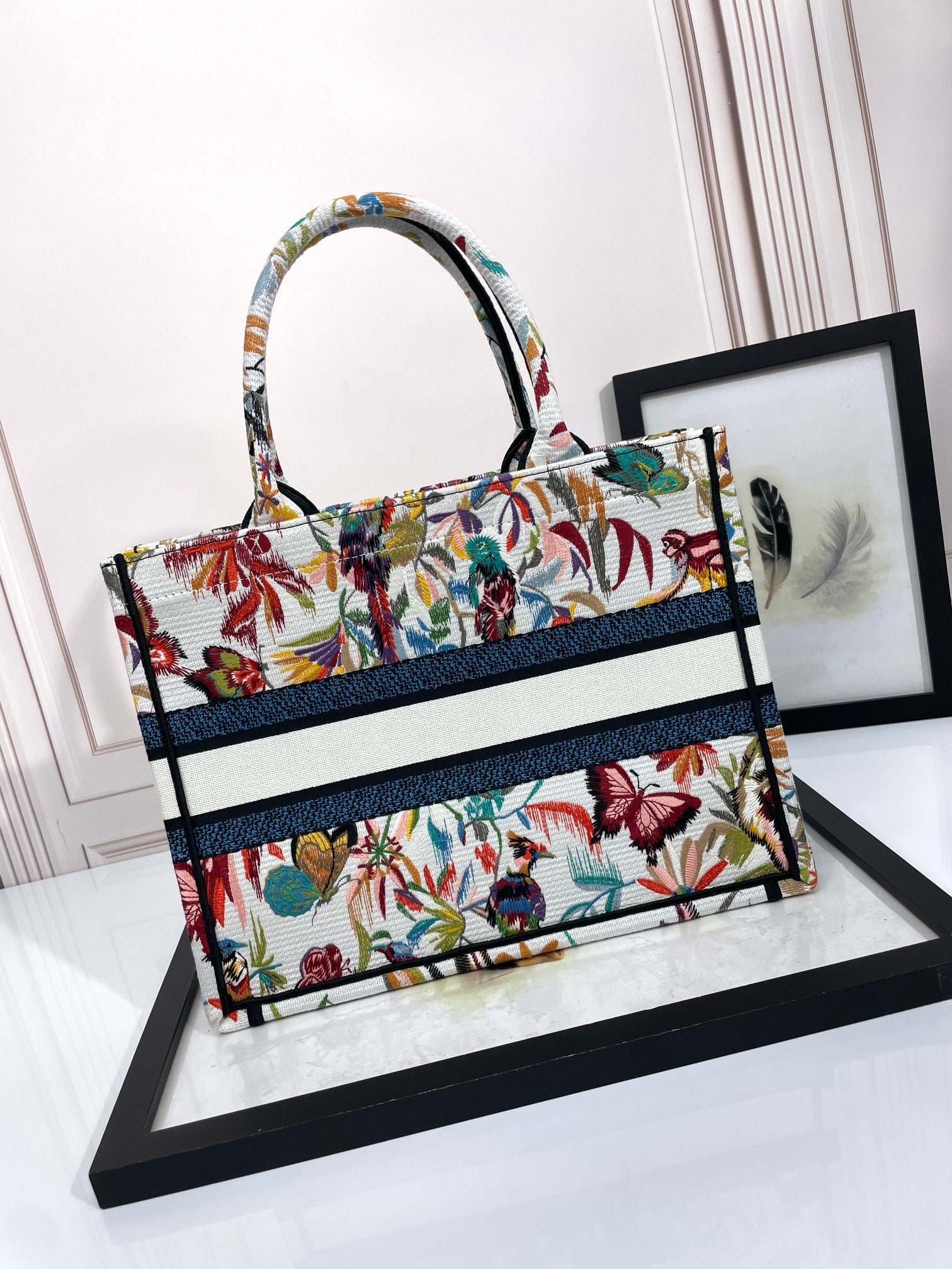 Christian Dior Large Book Tote - Butterfly & Floral Embroidery Canvas Handbag
