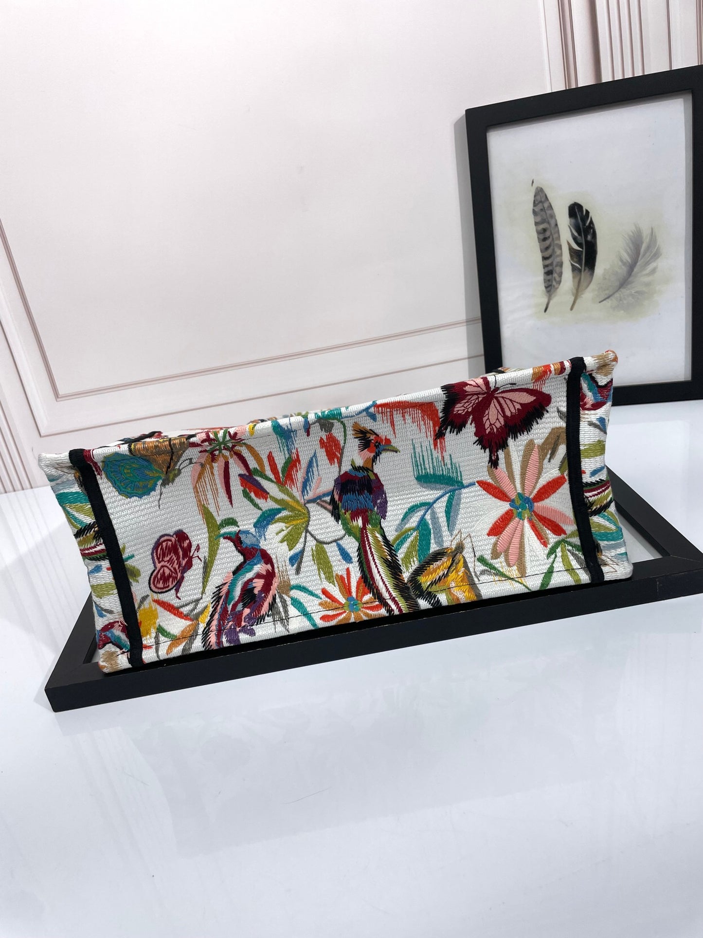 Christian Dior Large Book Tote - Butterfly & Floral Embroidery Canvas Handbag