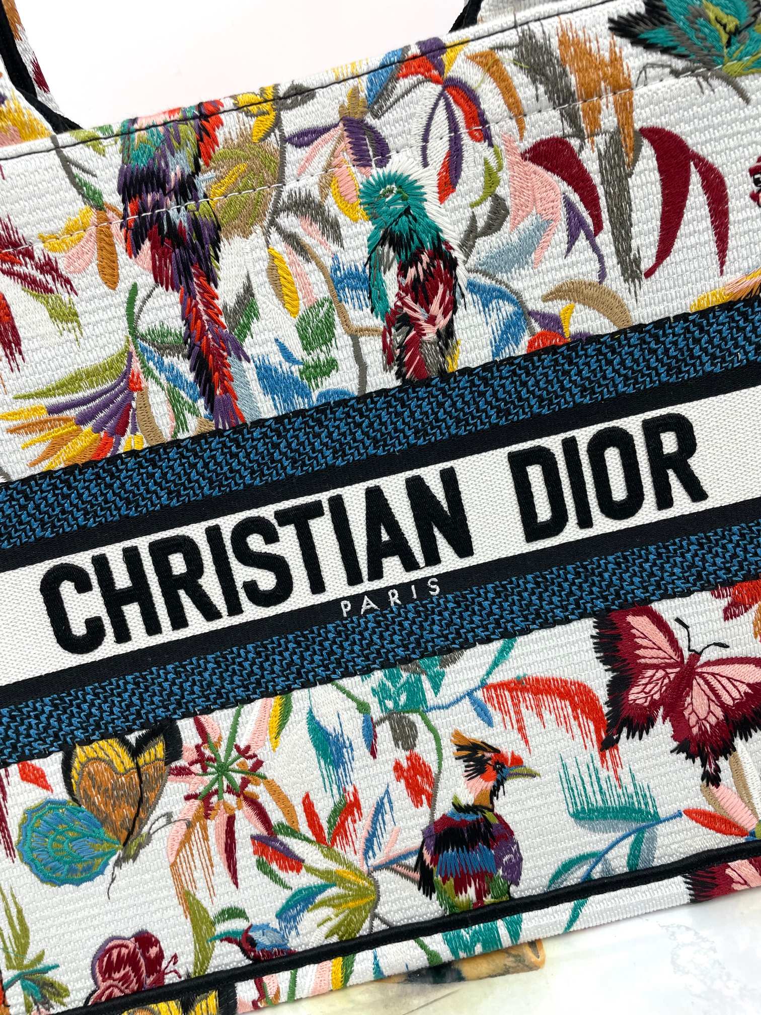 Christian Dior Large Book Tote - Butterfly & Floral Embroidery Canvas Handbag