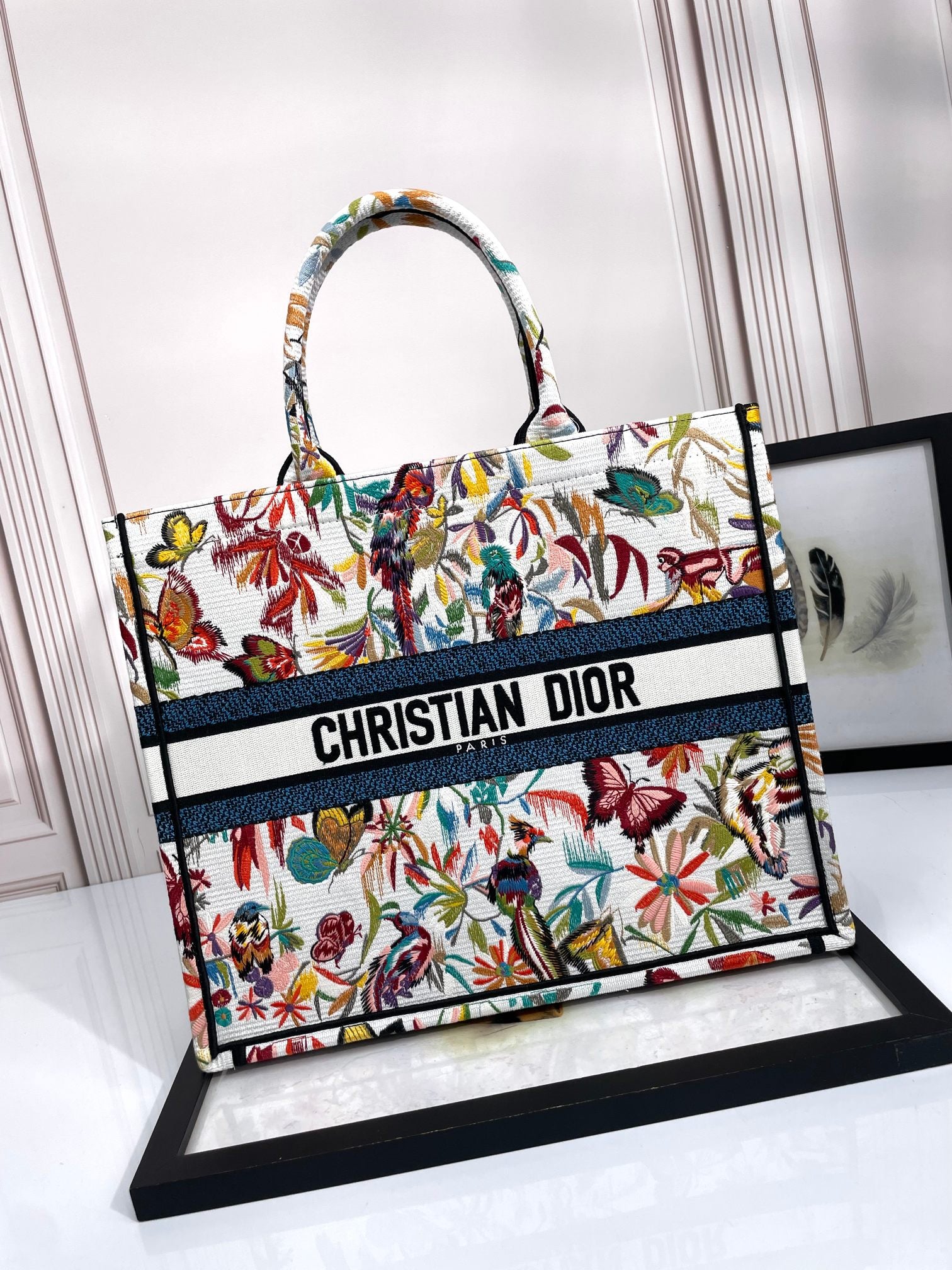 Christian Dior Medium Book Tote with Butterfly Embroidery - Multicolor