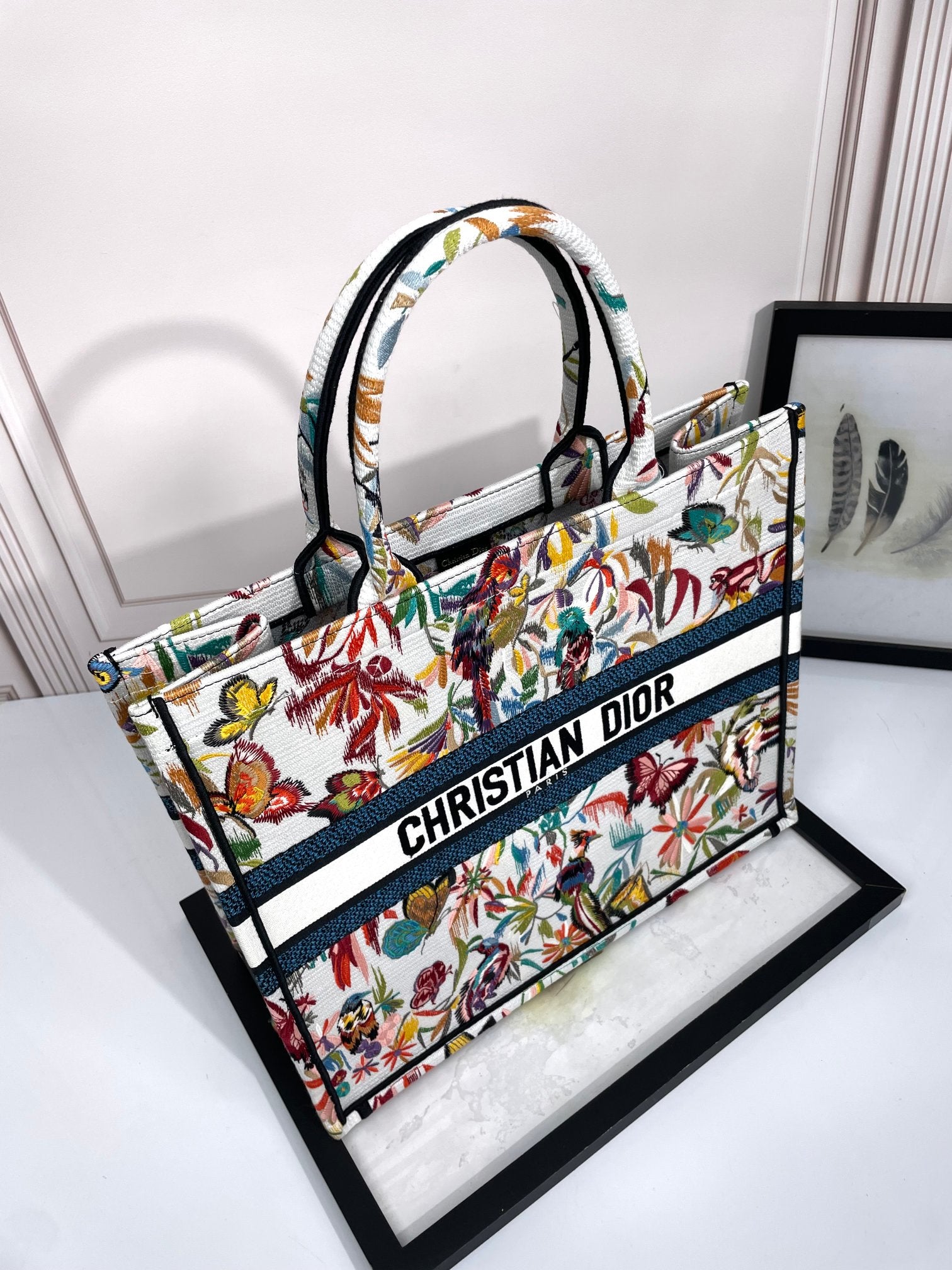 Christian Dior Medium Book Tote with Butterfly Embroidery - Multicolor