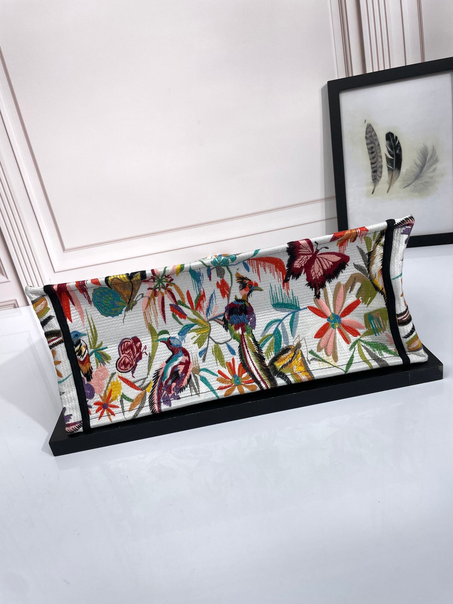 Christian Dior Book Tote Multicolor Butterfly Floral Embroidery Canvas Bag