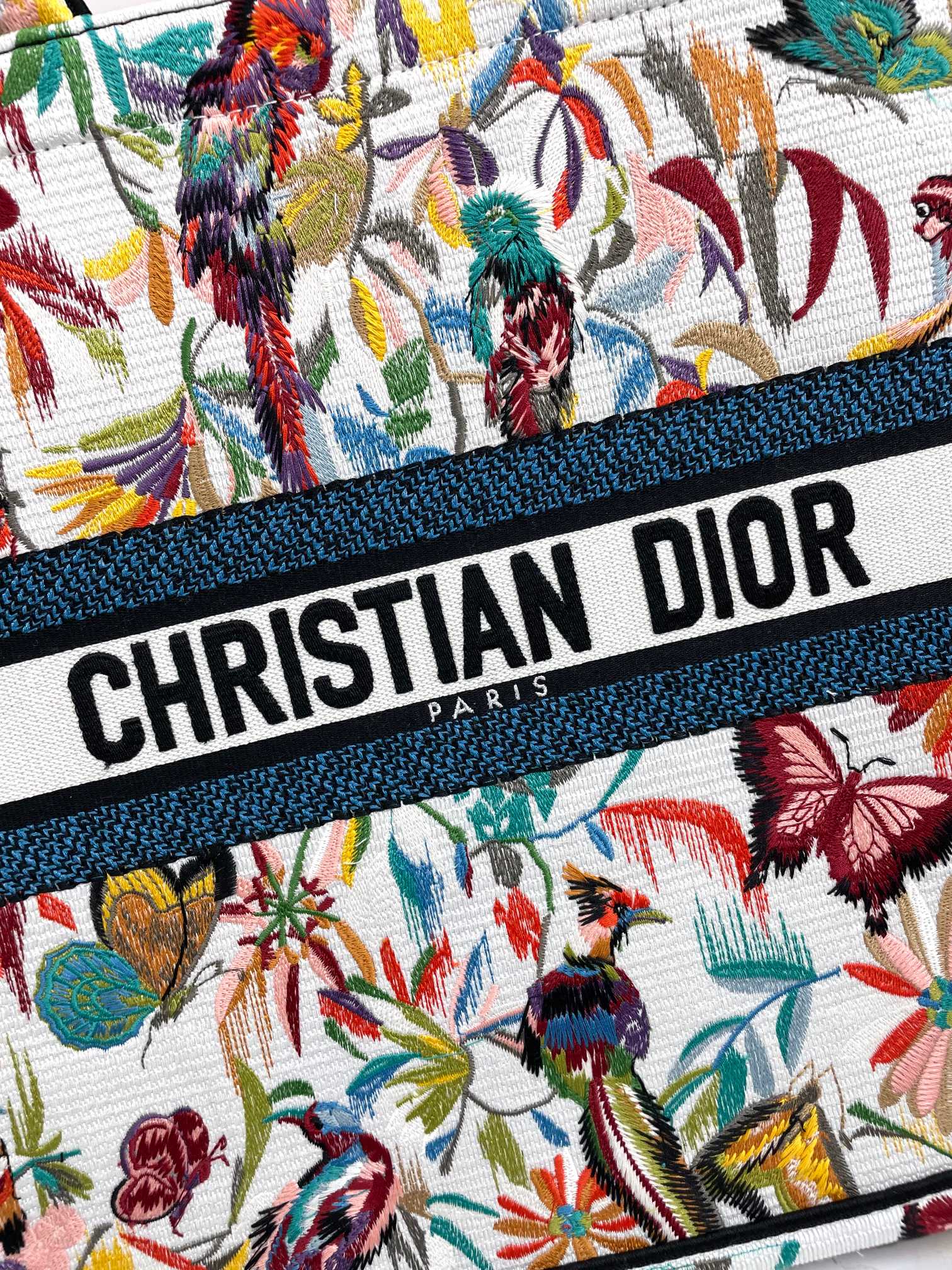 Christian Dior Book Tote Multicolor Butterfly Floral Embroidery Canvas Bag