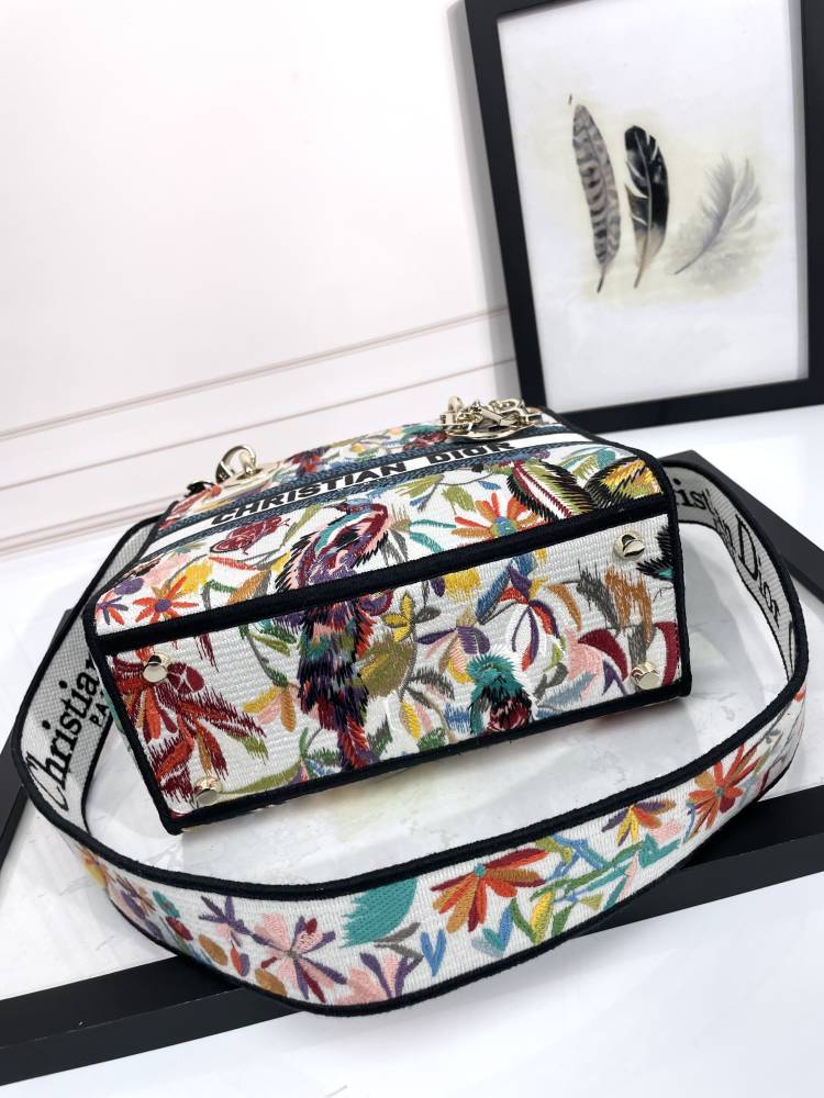 Christian Dior Lady D-Lite Medium Floral Embroidered Canvas Handbag