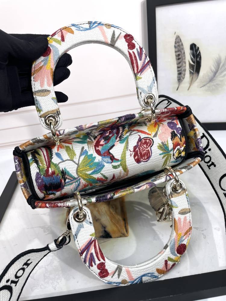 Christian Dior Lady D-Lite Medium Floral Embroidered Canvas Handbag