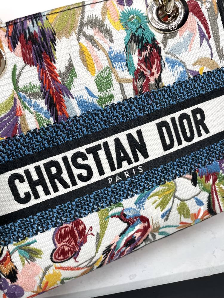 Christian Dior Lady D-Lite Medium Floral Embroidered Canvas Handbag