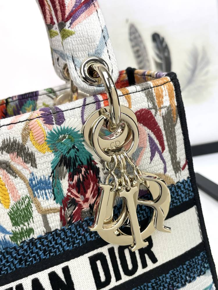 Christian Dior Lady D-Lite Medium Floral Embroidered Canvas Handbag