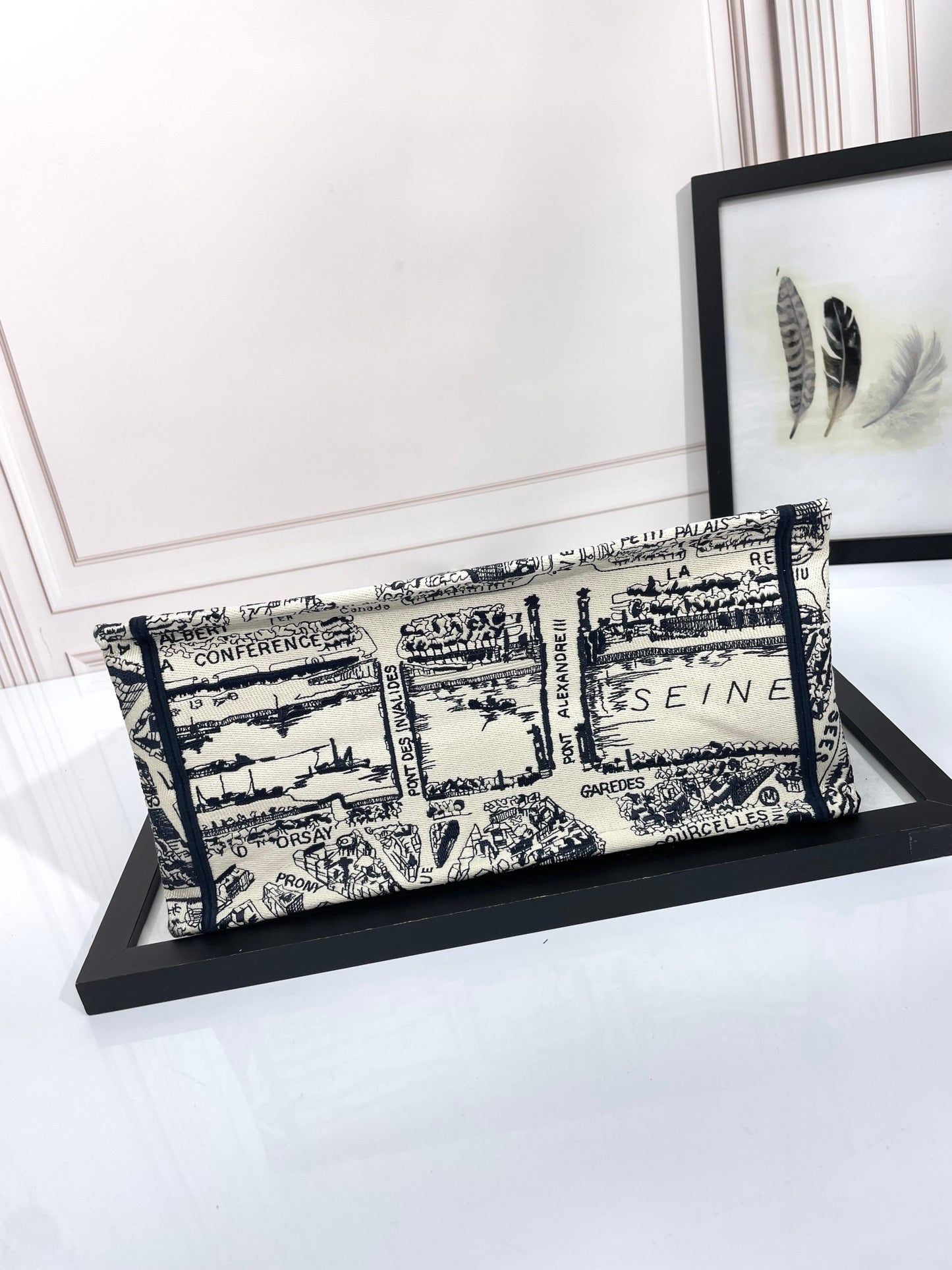 Christian Dior Large Book Tote - White and Black Plan de Paris Embroidery