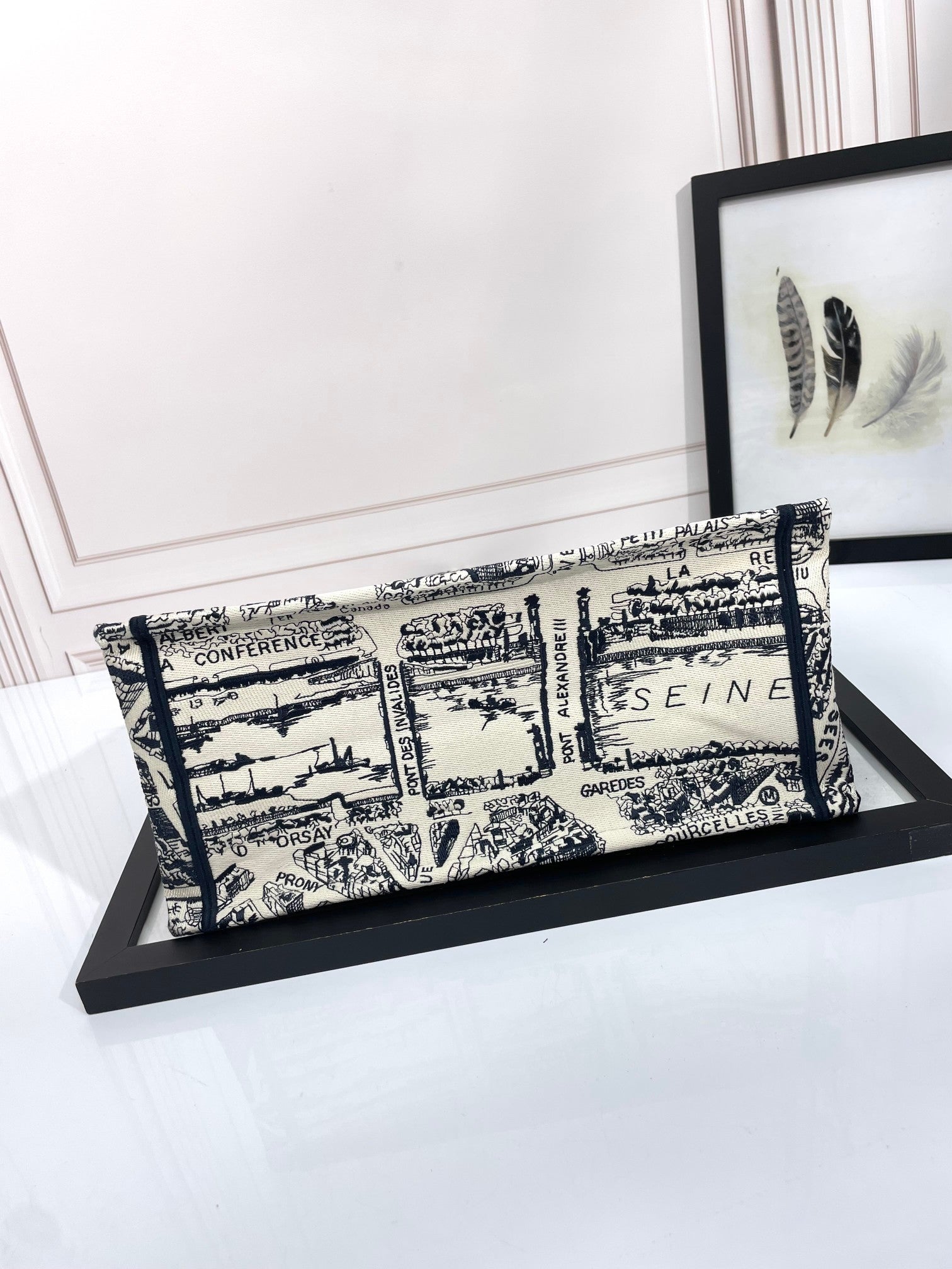 Dior Monochrome Map Pattern Large Canvas Tote Bag with Handles