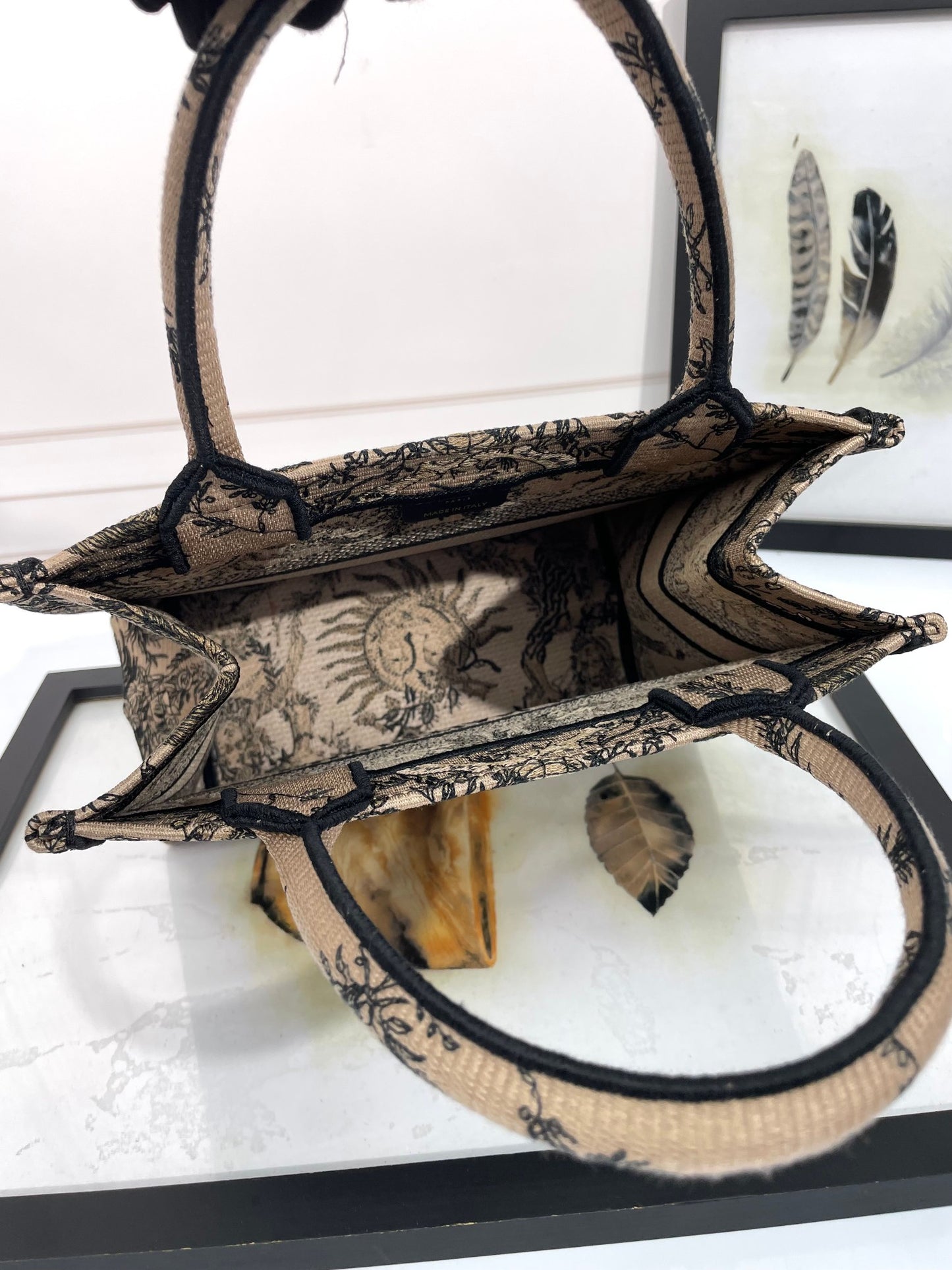 Christian Dior Medium Book Tote Bag with Sun and Moon Embroidery - Beige and Black