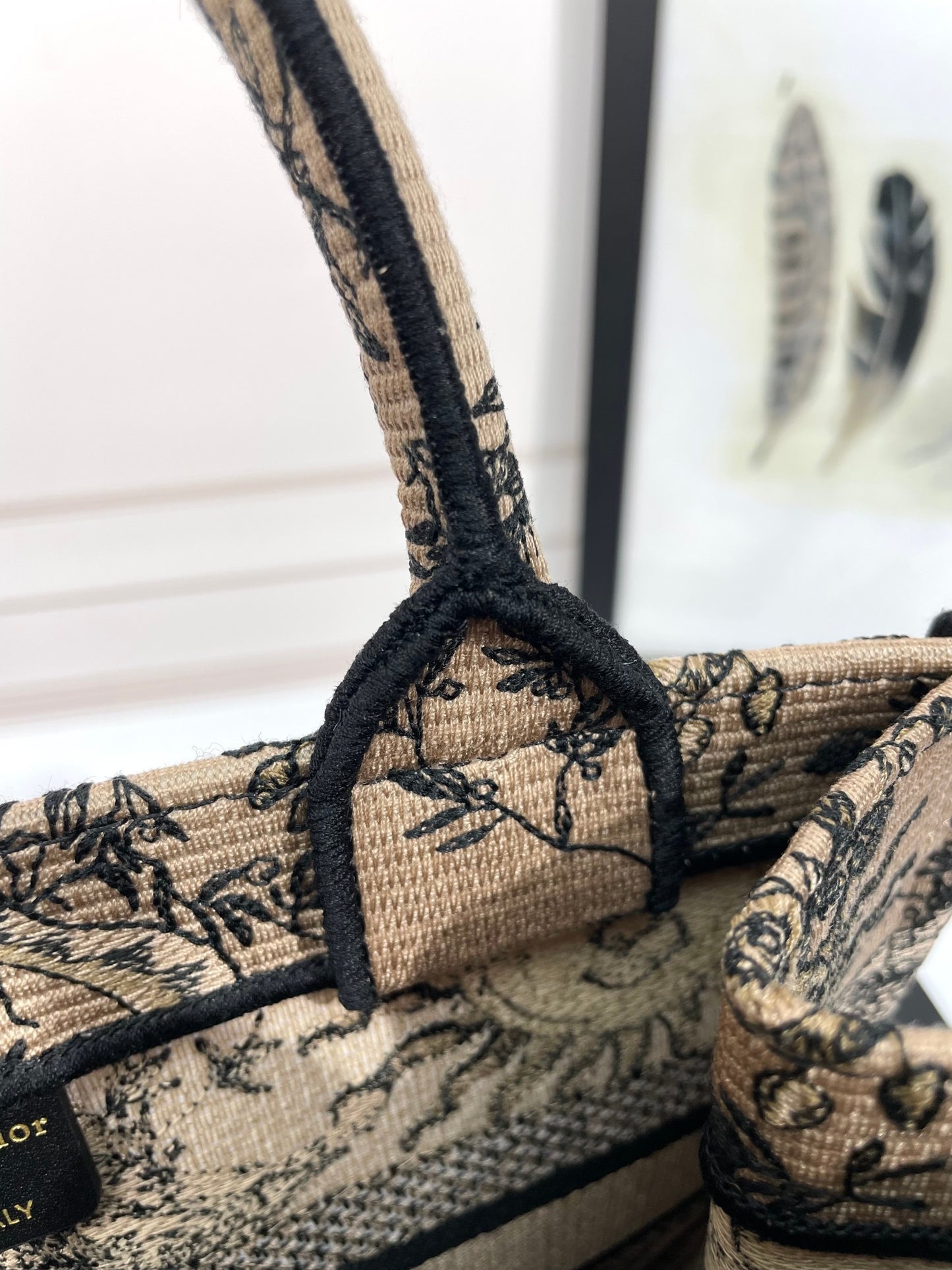 Christian Dior Medium Book Tote Bag with Sun and Moon Embroidery - Beige and Black