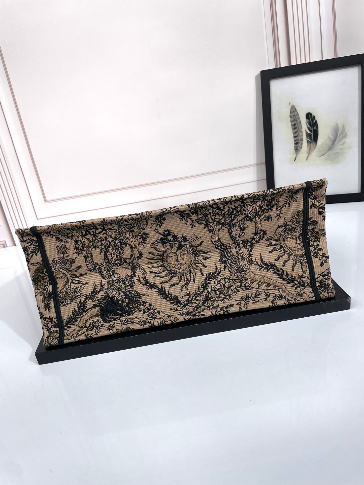 Christian Dior Large Book Tote Beige &amp; Black Celestial Sun Embroidered Canvas Bag