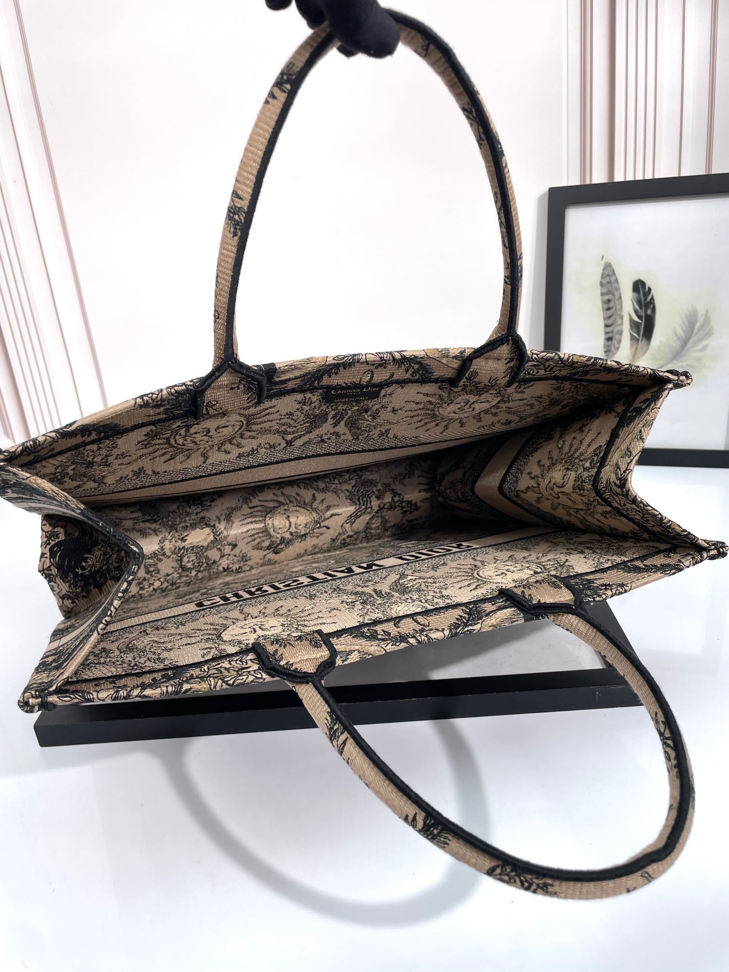 Christian Dior Large Book Tote Beige &amp; Black Celestial Sun Embroidered Canvas Bag