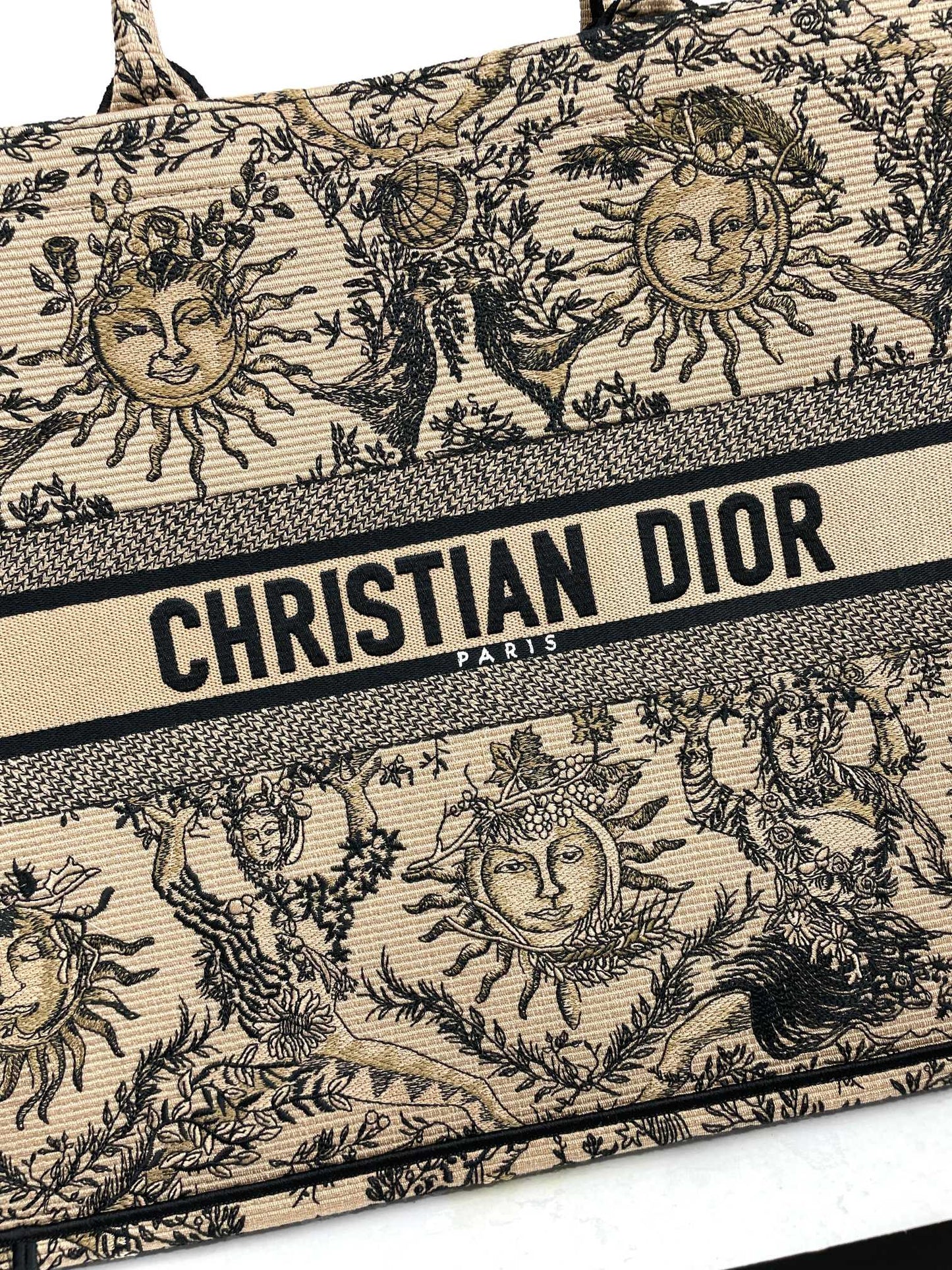 Christian Dior Book Tote Bag - Beige and Black Toile de Jouy Soleil Embroidery