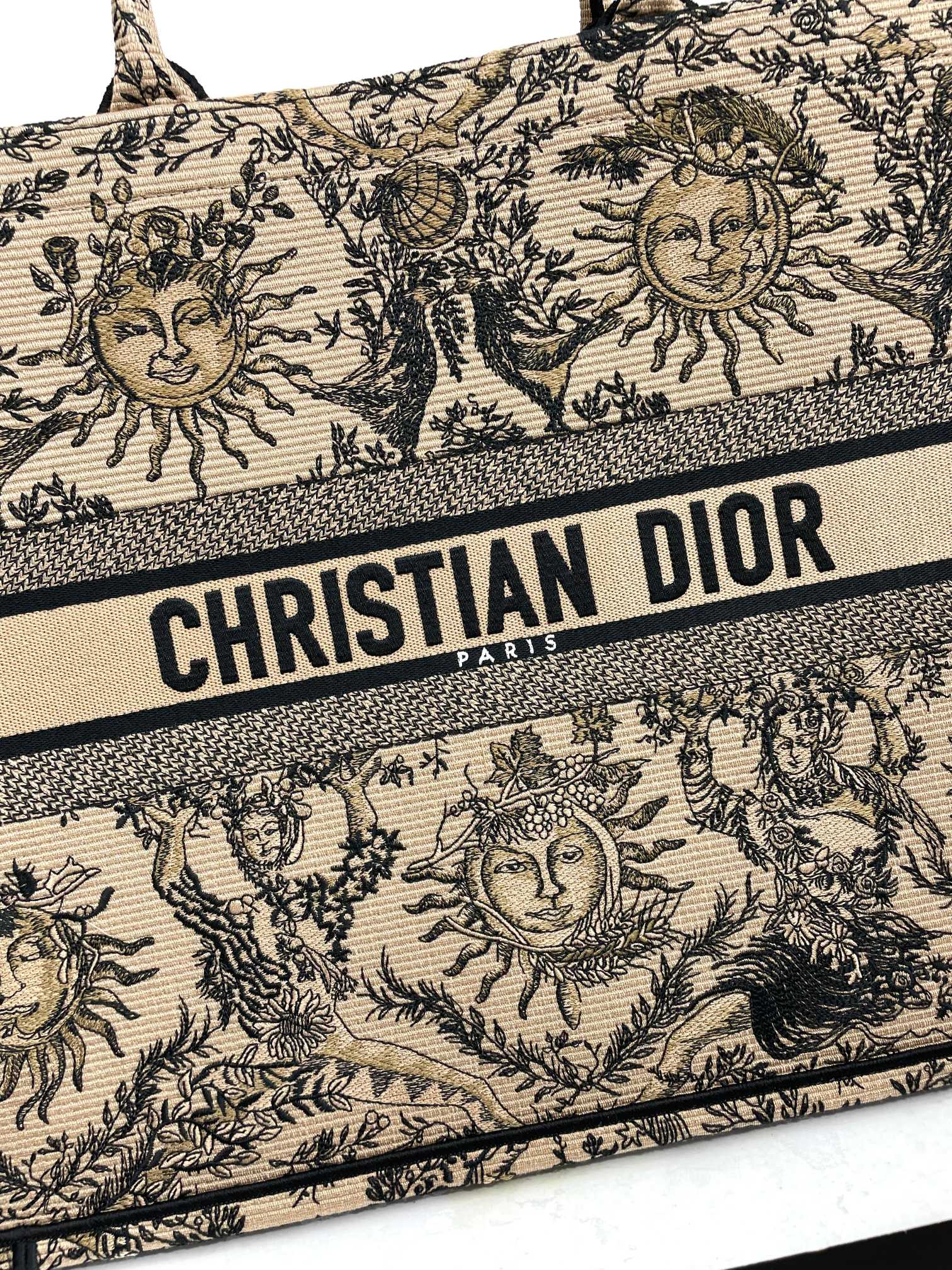 Christian Dior Book Tote Bag - Beige and Black Toile de Jouy Soleil Embroidery