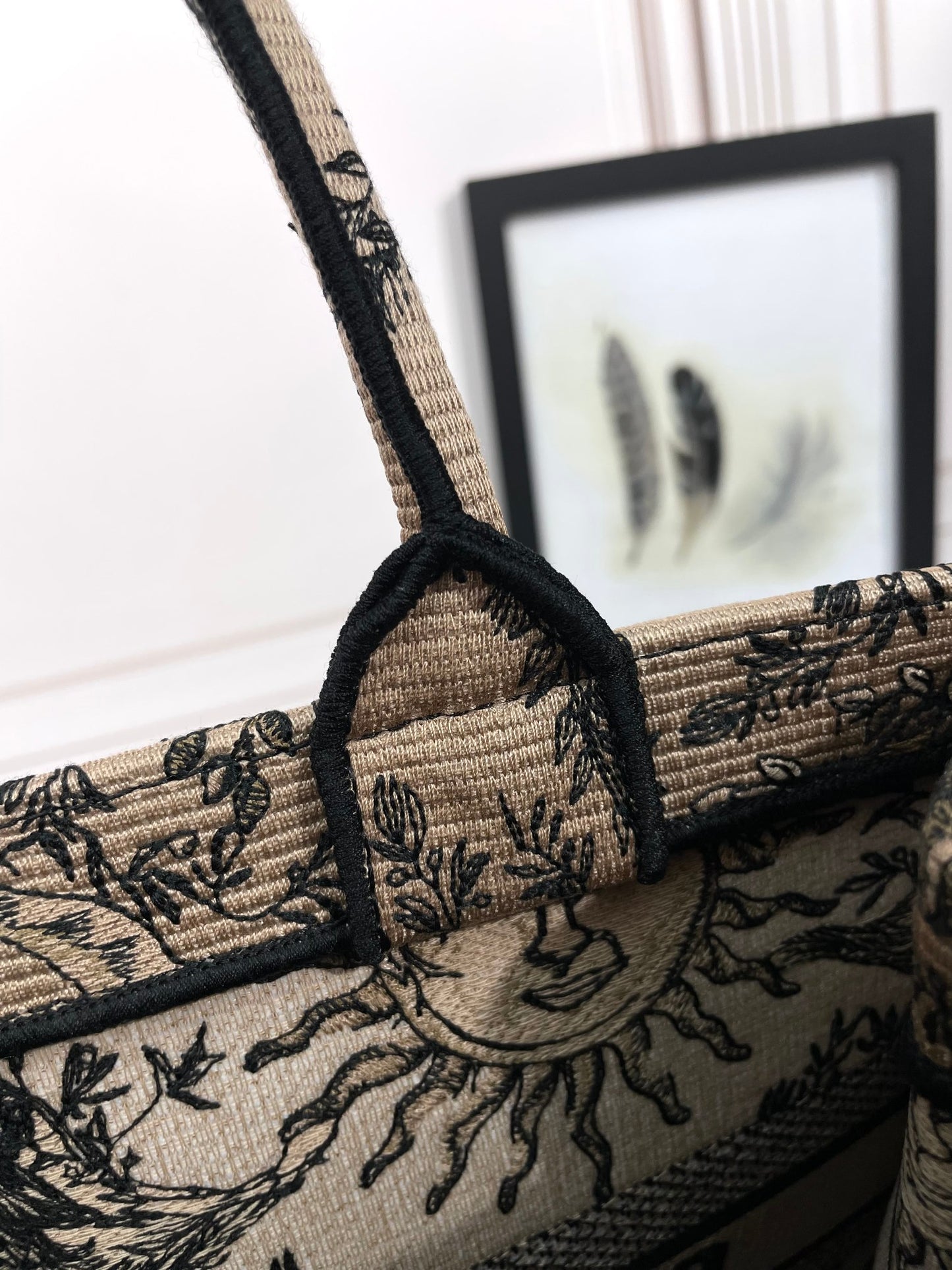 Christian Dior Book Tote Bag - Beige and Black Toile de Jouy Soleil Embroidery