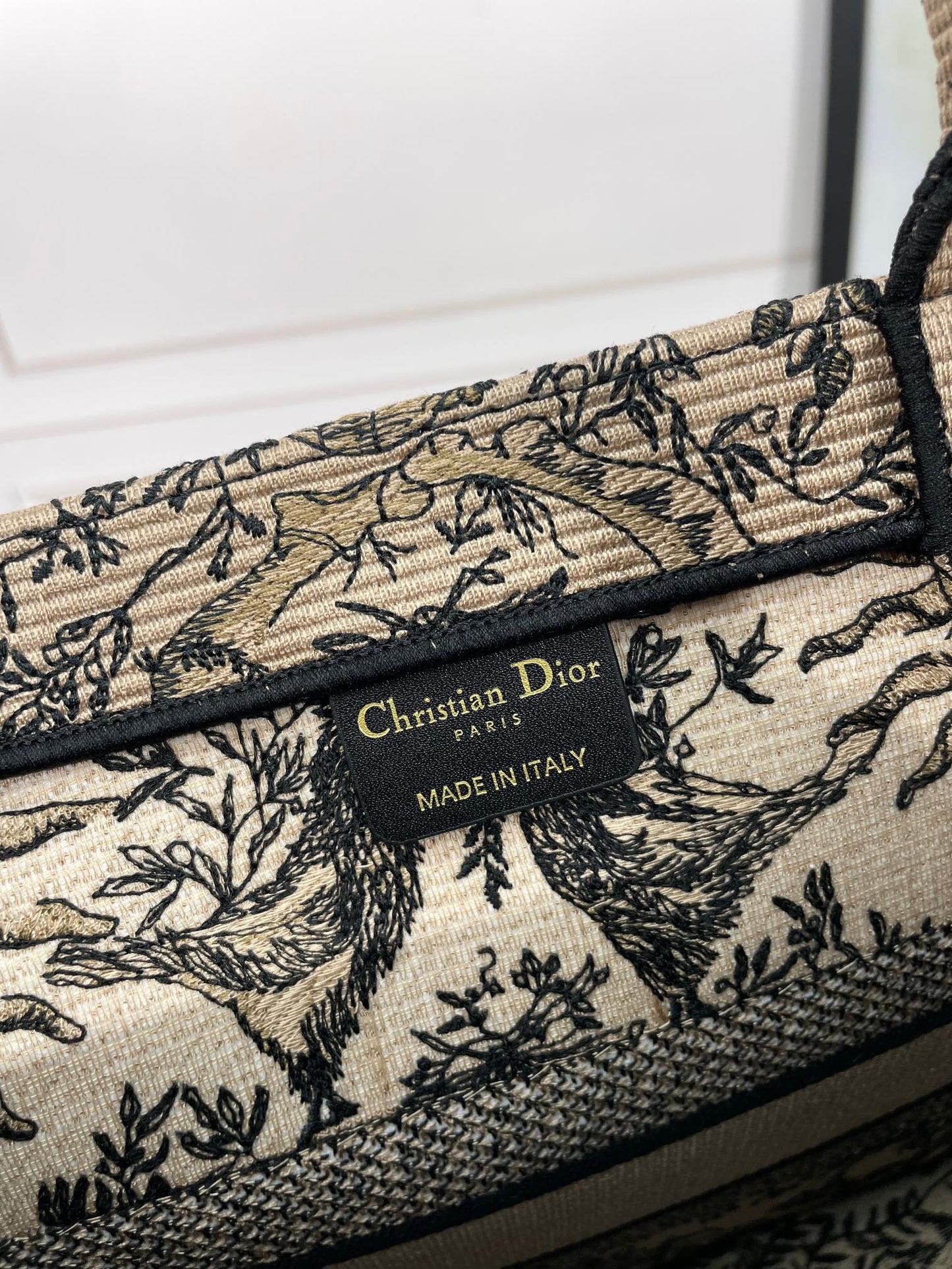 Christian Dior Book Tote Bag - Beige and Black Toile de Jouy Soleil Embroidery